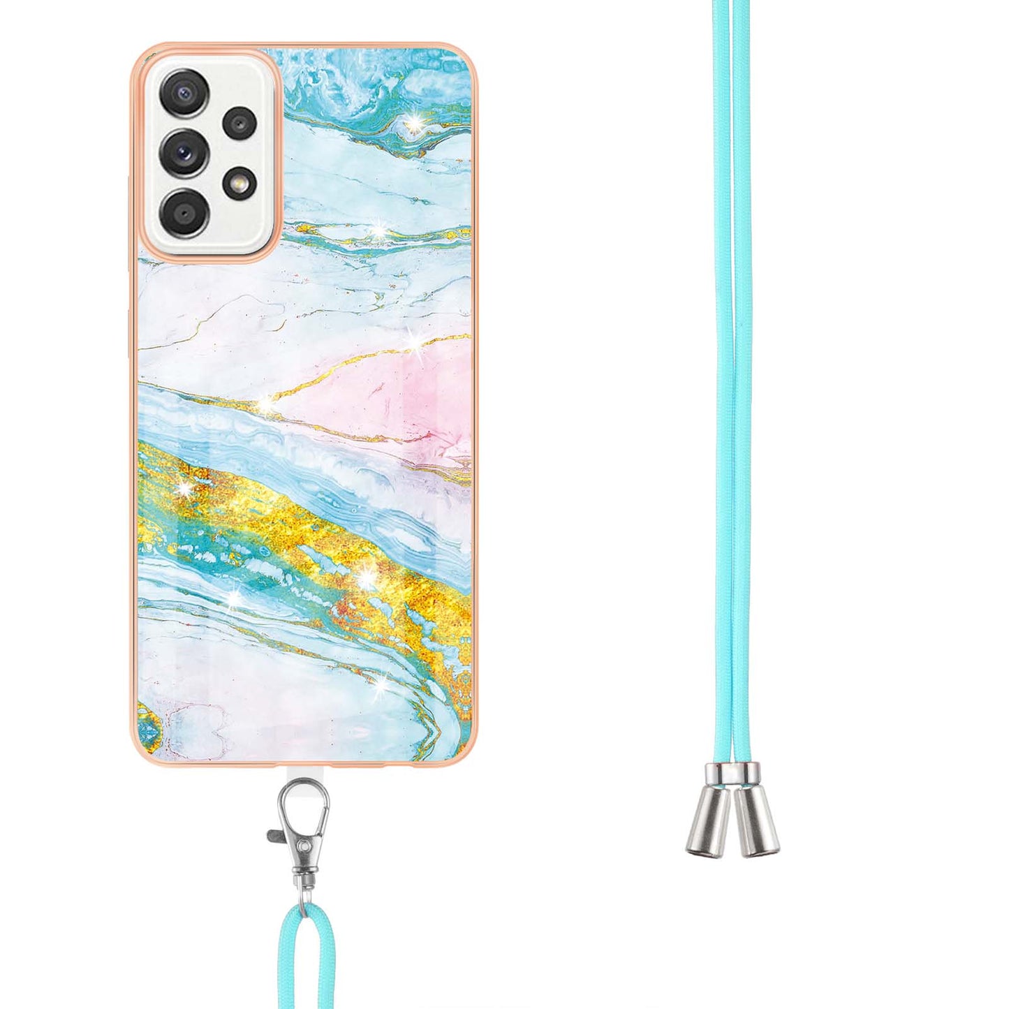 Marble Pattern Printing Soft TPU IMD Electroplating Protective Cover with Lanyard for Samsung Galaxy A52 4G / A52 5G / A52s 5G