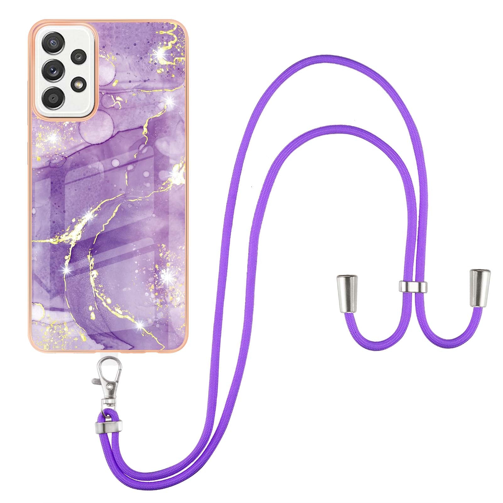 Marble Pattern Printing Soft TPU IMD Electroplating Protective Cover with Lanyard for Samsung Galaxy A52 4G / A52 5G / A52s 5G