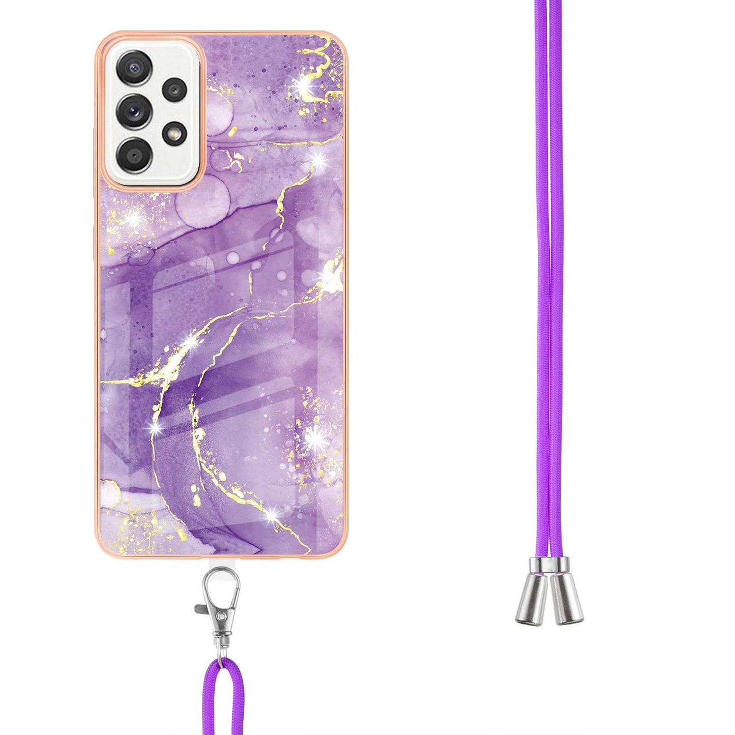 Marble Pattern Printing Soft TPU IMD Electroplating Protective Cover with Lanyard for Samsung Galaxy A52 4G / A52 5G / A52s 5G