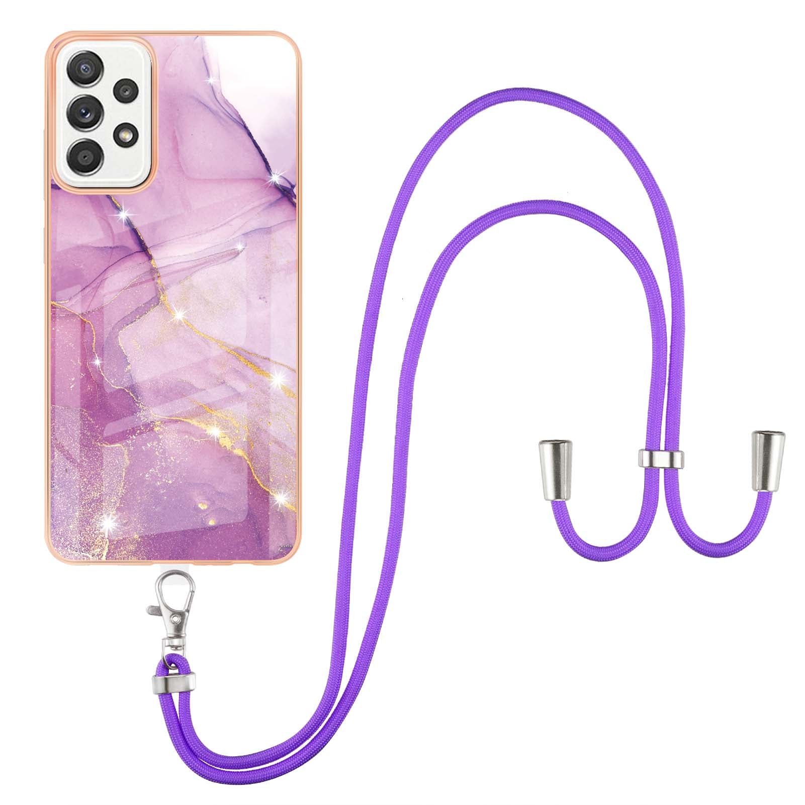 Marble Pattern Printing Soft TPU IMD Electroplating Protective Cover with Lanyard for Samsung Galaxy A52 4G / A52 5G / A52s 5G