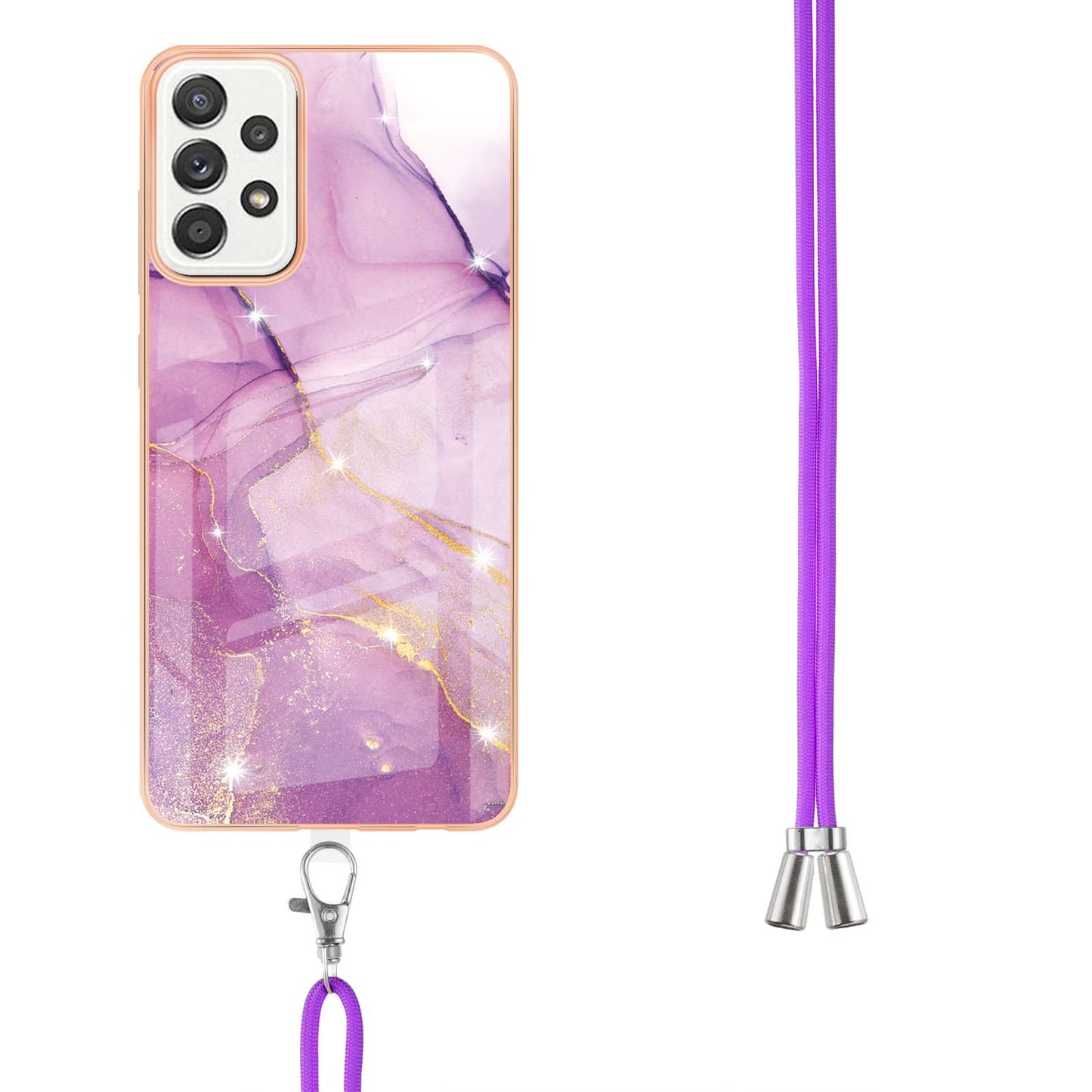Marble Pattern Printing Soft TPU IMD Electroplating Protective Cover with Lanyard for Samsung Galaxy A52 4G / A52 5G / A52s 5G