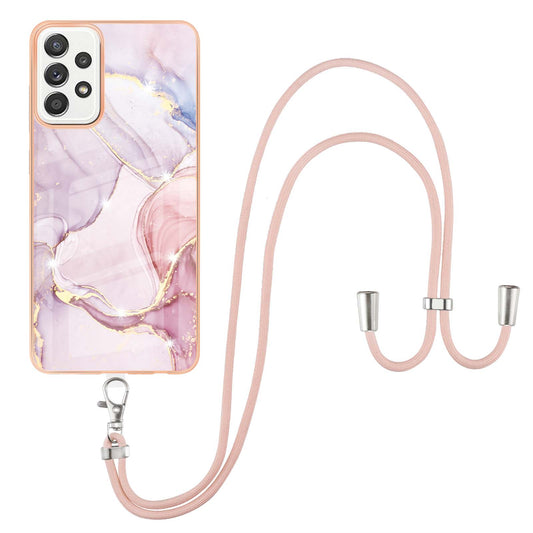 Marble Pattern Printing Soft TPU IMD Electroplating Protective Cover with Lanyard for Samsung Galaxy A52 4G / A52 5G / A52s 5G