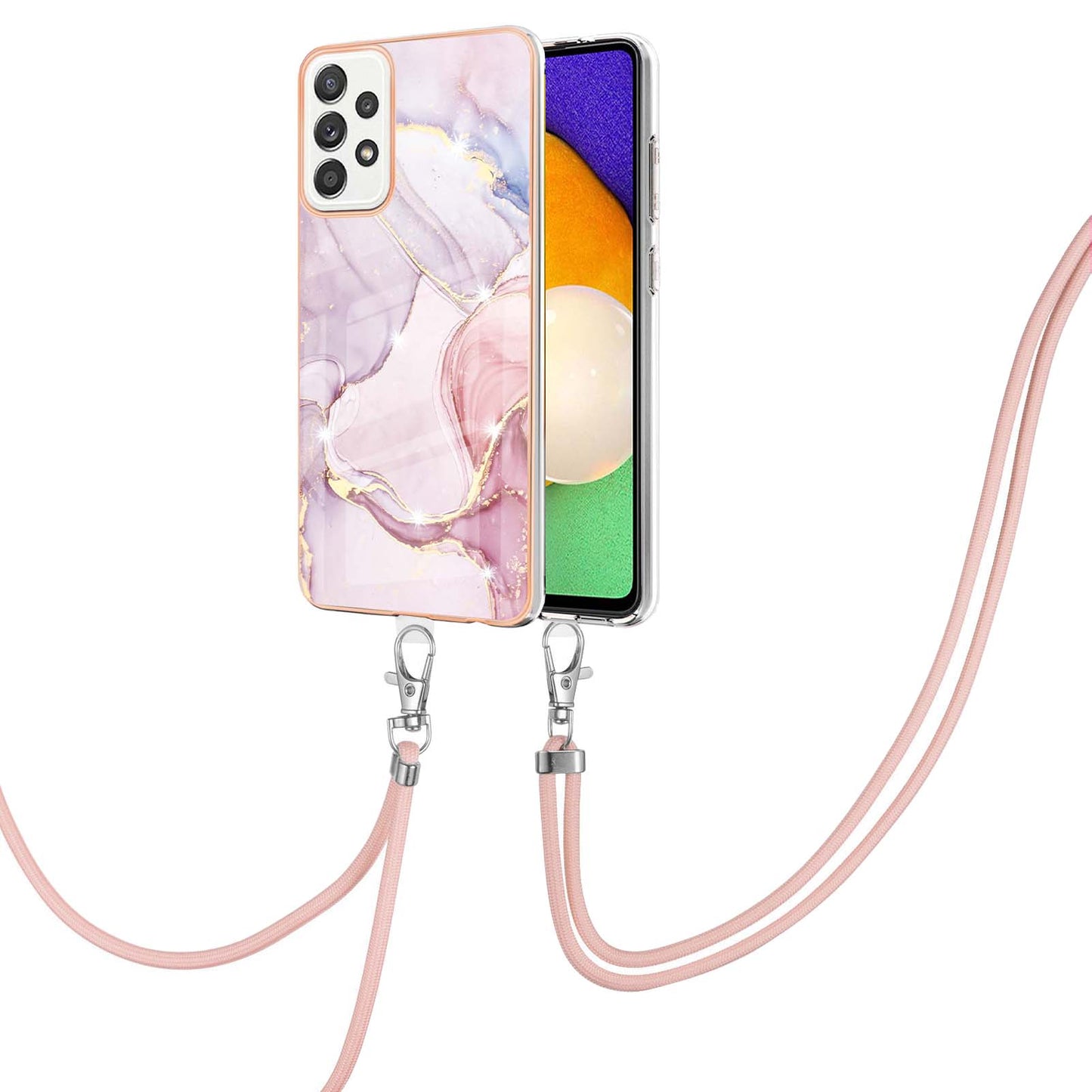 Marble Pattern Printing Soft TPU IMD Electroplating Protective Cover with Lanyard for Samsung Galaxy A52 4G / A52 5G / A52s 5G