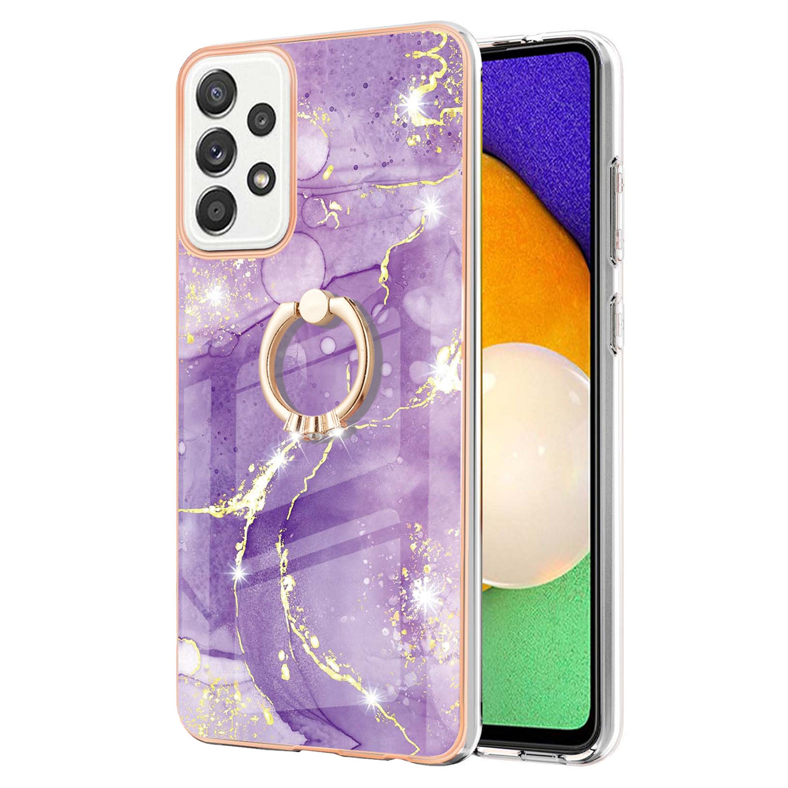 Anti-Yellowing IML IMD Marble Pattern Flexible TPU Cover Electroplating Phone Case with Kickstand for Samsung Galaxy A52 4G/5G/A52s 5G