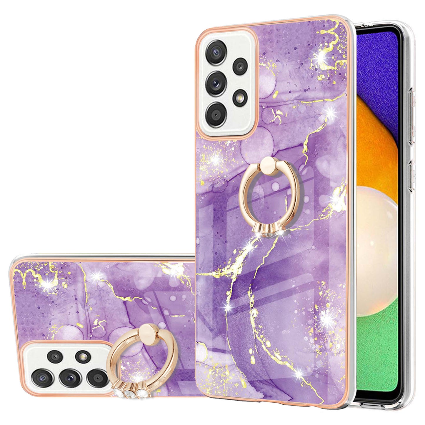 Anti-Yellowing IML IMD Marble Pattern Flexible TPU Cover Electroplating Phone Case with Kickstand for Samsung Galaxy A52 4G/5G/A52s 5G