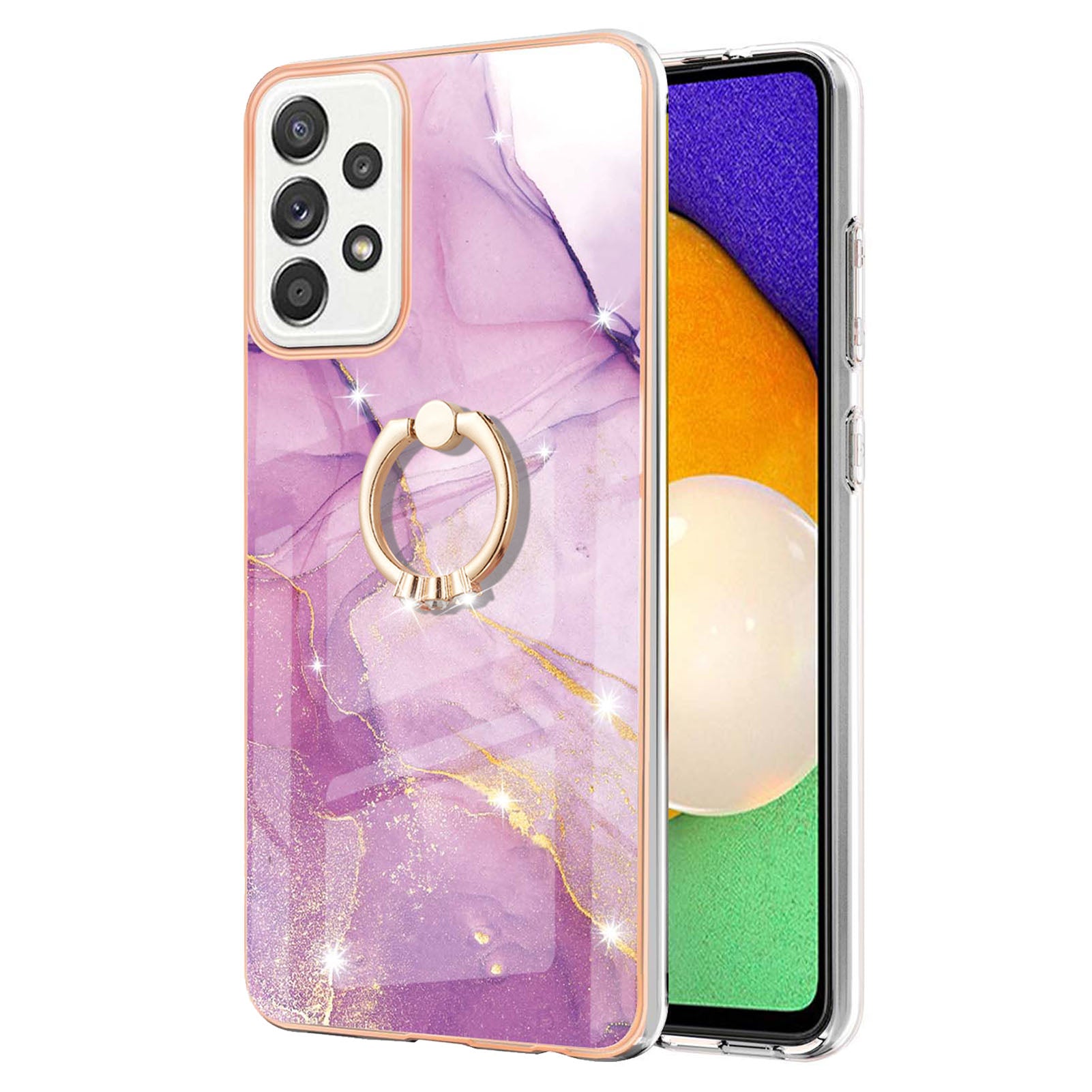 Anti-Yellowing IML IMD Marble Pattern Flexible TPU Cover Electroplating Phone Case with Kickstand for Samsung Galaxy A52 4G/5G/A52s 5G
