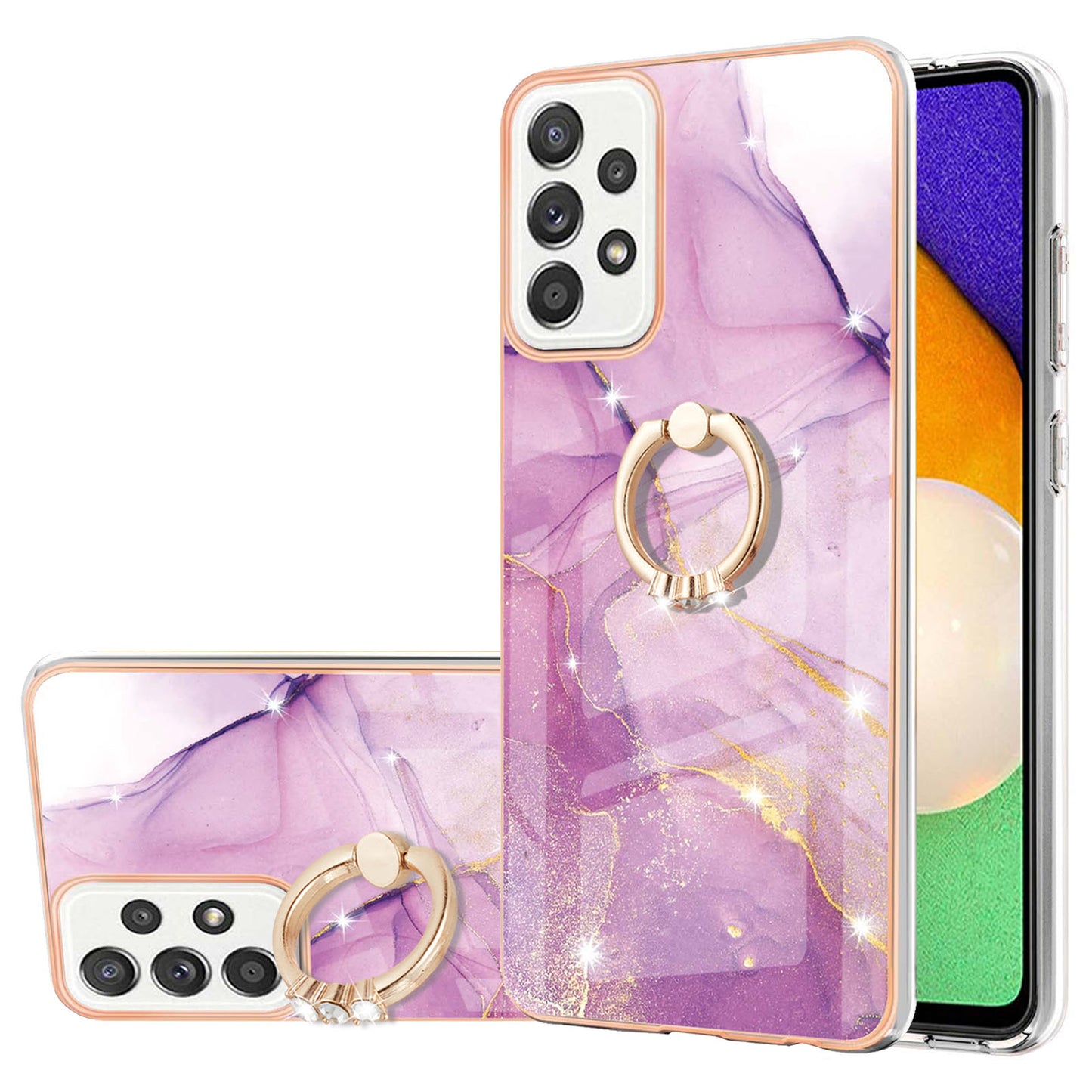 Anti-Yellowing IML IMD Marble Pattern Flexible TPU Cover Electroplating Phone Case with Kickstand for Samsung Galaxy A52 4G/5G/A52s 5G