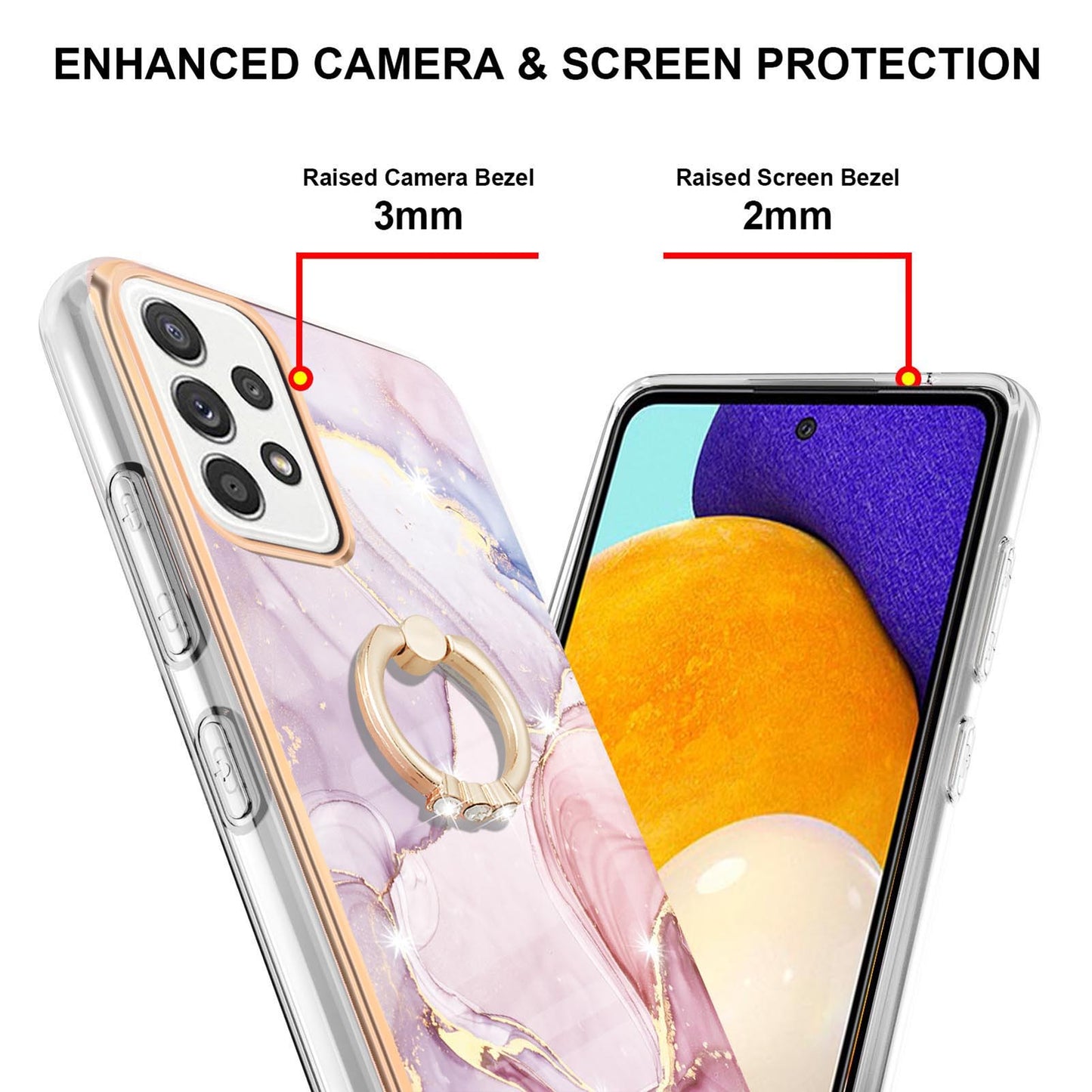 Anti-Yellowing IML IMD Marble Pattern Flexible TPU Cover Electroplating Phone Case with Kickstand for Samsung Galaxy A52 4G/5G/A52s 5G