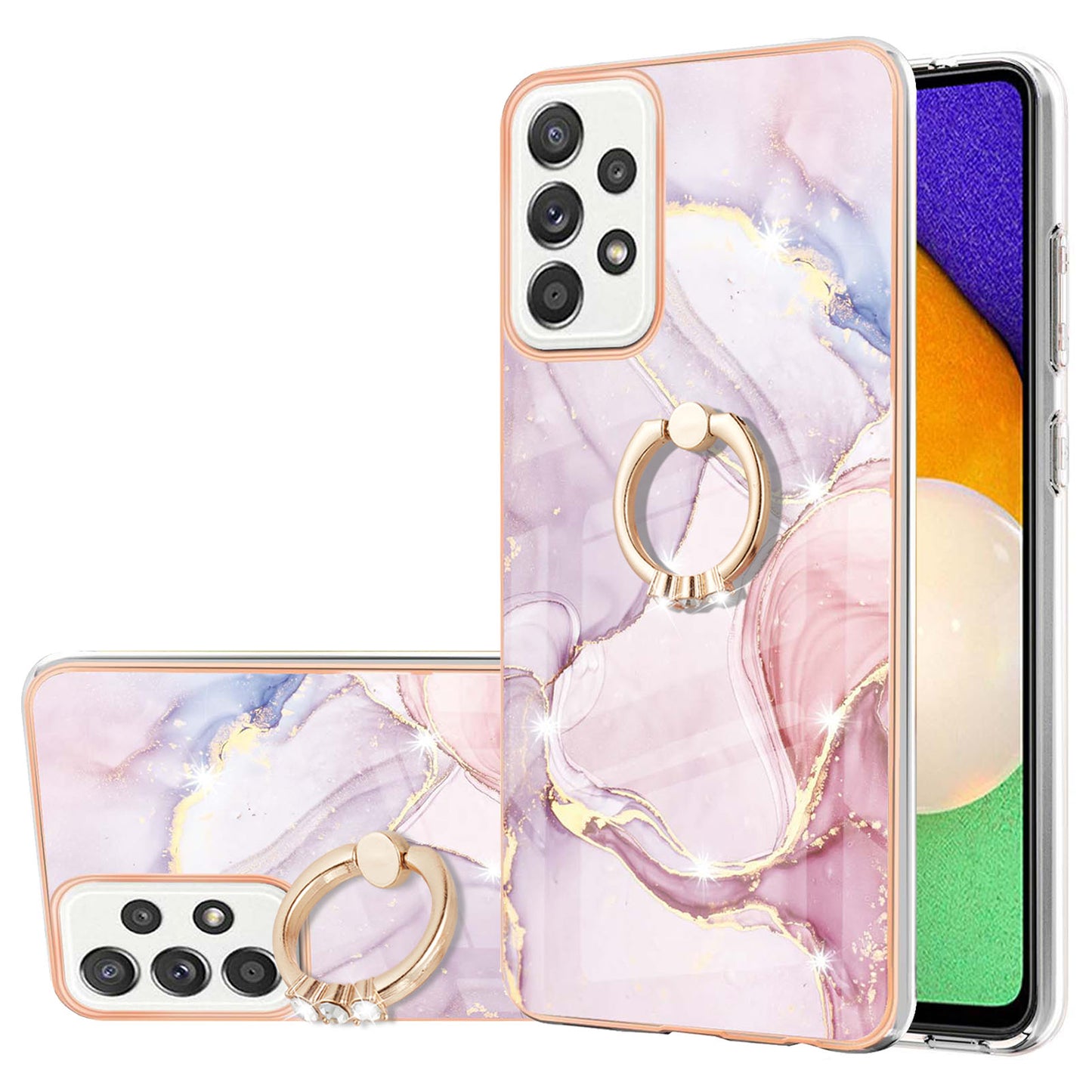 Anti-Yellowing IML IMD Marble Pattern Flexible TPU Cover Electroplating Phone Case with Kickstand for Samsung Galaxy A52 4G/5G/A52s 5G