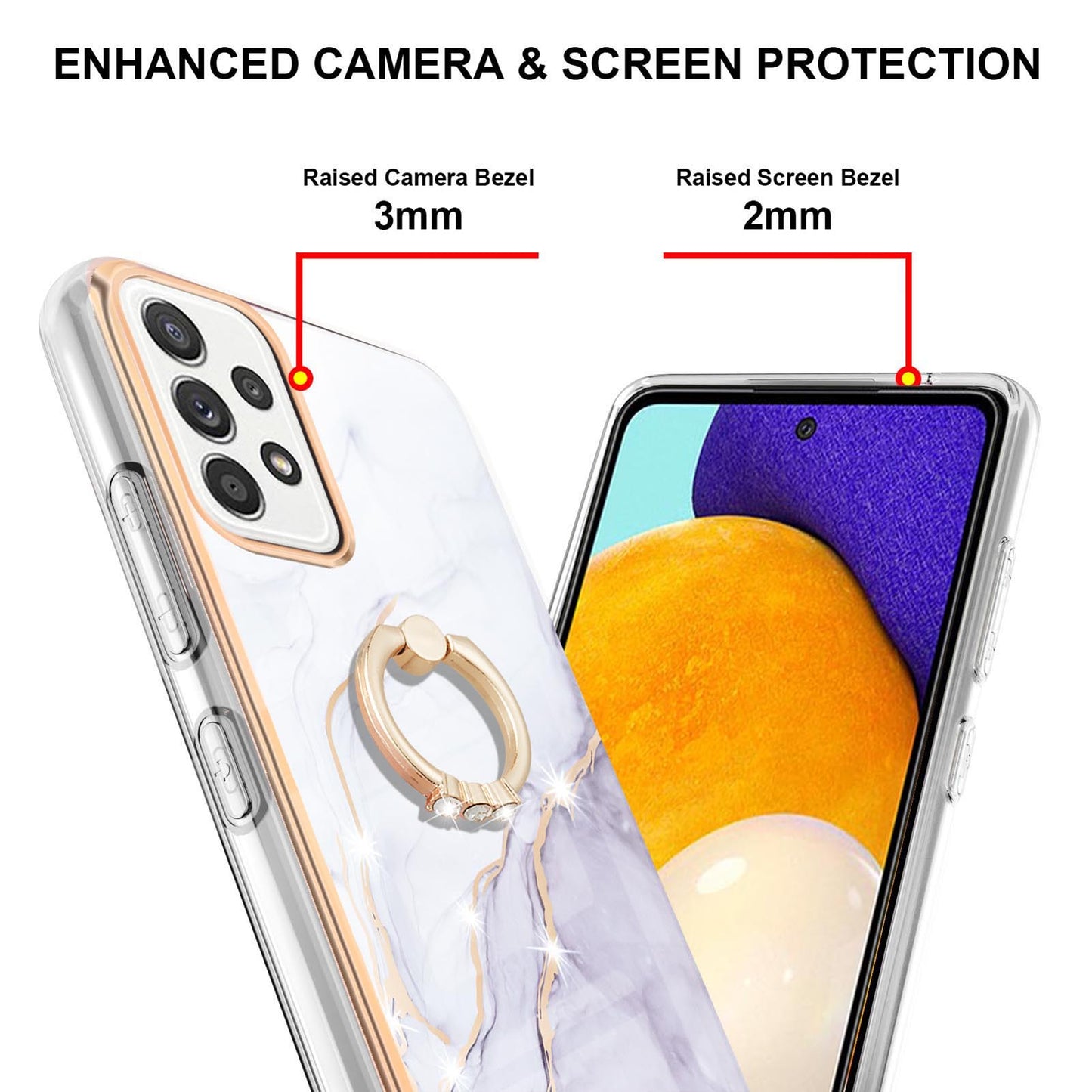 Anti-Yellowing IML IMD Marble Pattern Flexible TPU Cover Electroplating Phone Case with Kickstand for Samsung Galaxy A52 4G/5G/A52s 5G