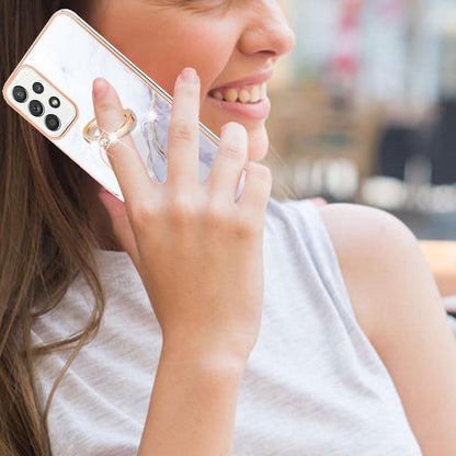 Anti-Yellowing IML IMD Marble Pattern Flexible TPU Cover Electroplating Phone Case with Kickstand for Samsung Galaxy A52 4G/5G/A52s 5G