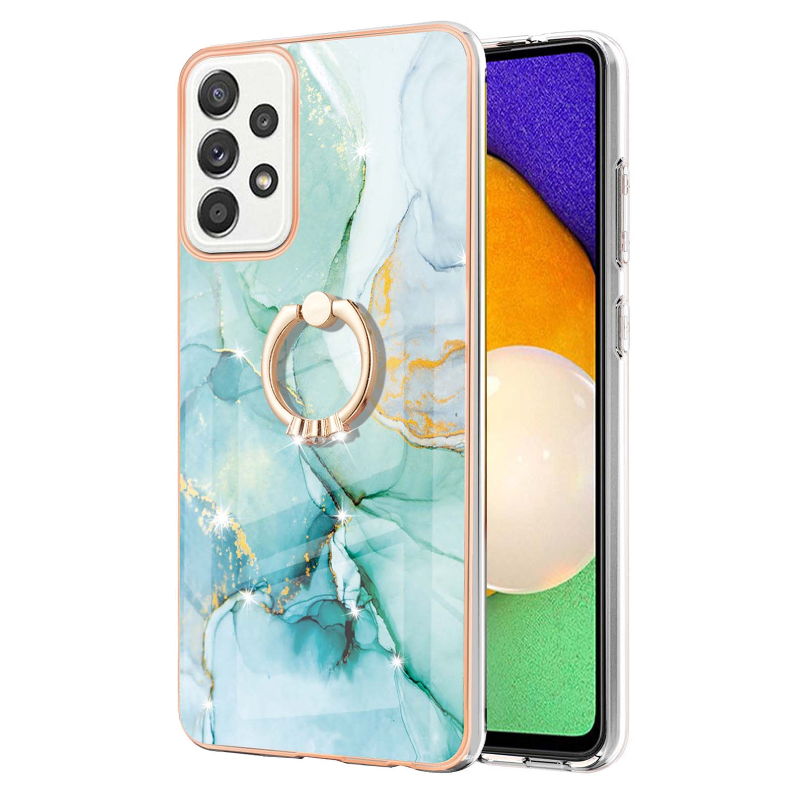 Anti-Yellowing IML IMD Marble Pattern Flexible TPU Cover Electroplating Phone Case with Kickstand for Samsung Galaxy A52 4G/5G/A52s 5G