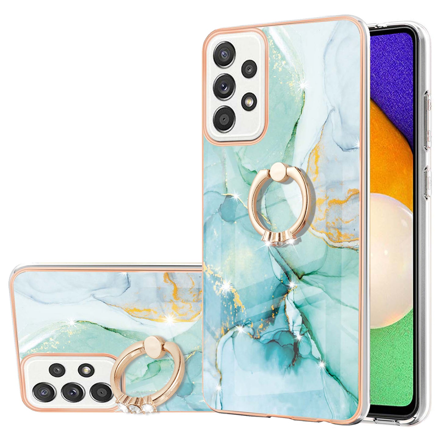 Anti-Yellowing IML IMD Marble Pattern Flexible TPU Cover Electroplating Phone Case with Kickstand for Samsung Galaxy A52 4G/5G/A52s 5G
