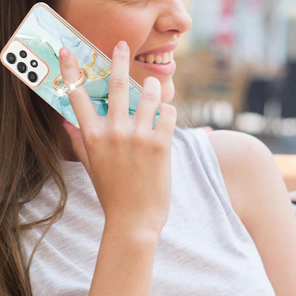 Anti-Yellowing IML IMD Marble Pattern Flexible TPU Cover Electroplating Phone Case with Kickstand for Samsung Galaxy A52 4G/5G/A52s 5G