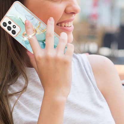 Anti-Yellowing IML IMD Marble Pattern Flexible TPU Cover Electroplating Phone Case with Kickstand for Samsung Galaxy A52 4G/5G/A52s 5G