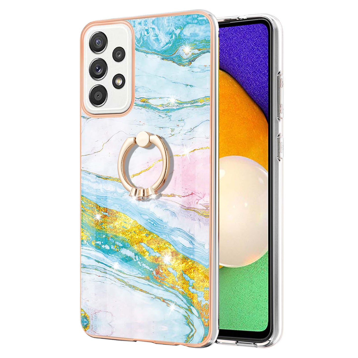 Anti-Yellowing IML IMD Marble Pattern Flexible TPU Cover Electroplating Phone Case with Kickstand for Samsung Galaxy A52 4G/5G/A52s 5G