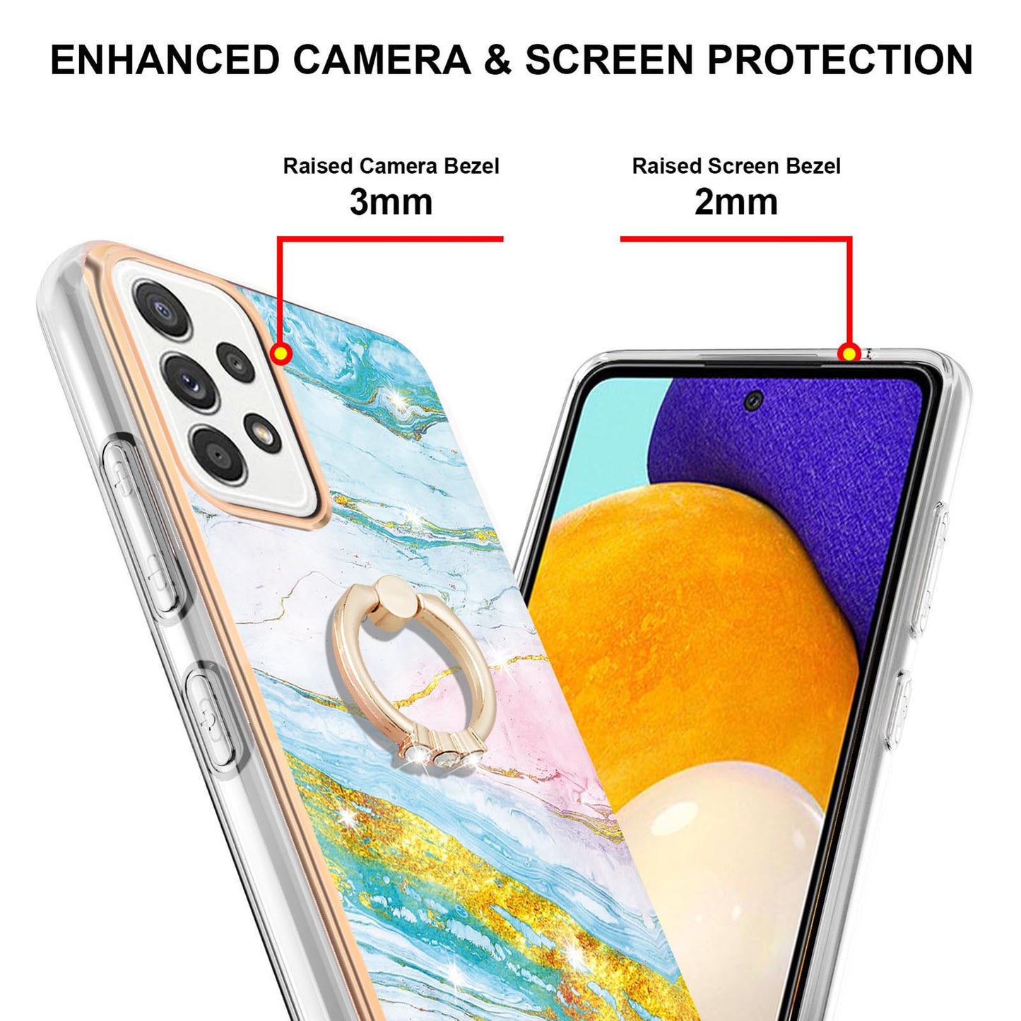 Anti-Yellowing IML IMD Marble Pattern Flexible TPU Cover Electroplating Phone Case with Kickstand for Samsung Galaxy A52 4G/5G/A52s 5G