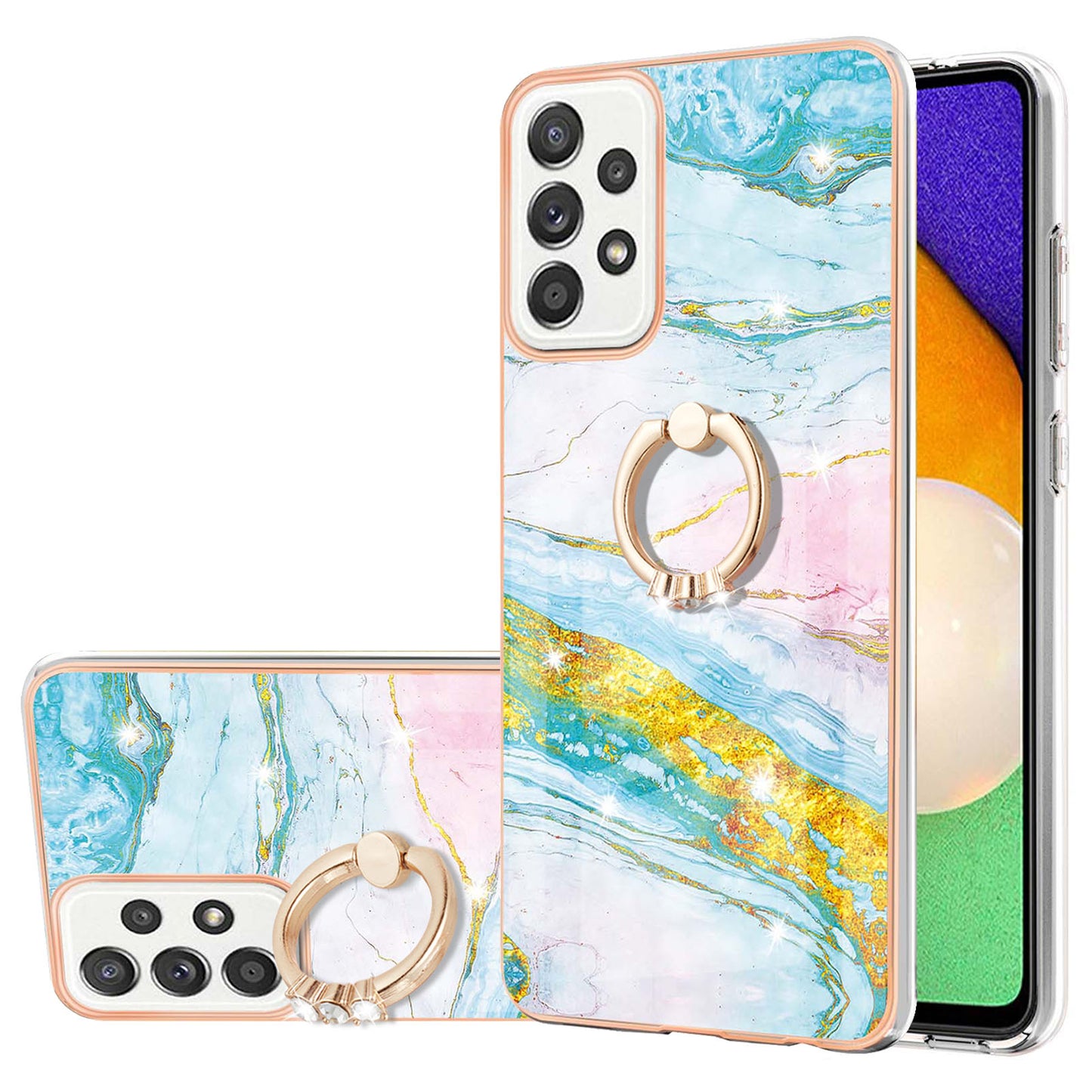 Anti-Yellowing IML IMD Marble Pattern Flexible TPU Cover Electroplating Phone Case with Kickstand for Samsung Galaxy A52 4G/5G/A52s 5G