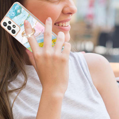 Anti-Yellowing IML IMD Marble Pattern Flexible TPU Cover Electroplating Phone Case with Kickstand for Samsung Galaxy A52 4G/5G/A52s 5G