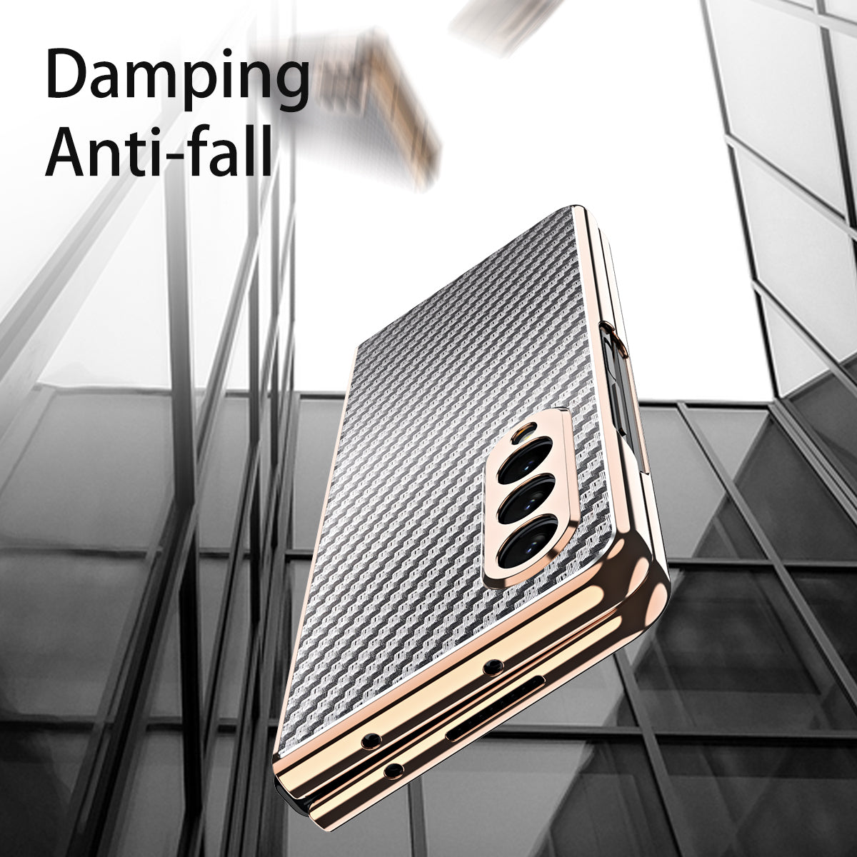 Vacuum Plating Frame Carbon Fiber Texture PU Leather Coated PC Case with Screen Film for Samsung Galaxy Z Fold3 5G