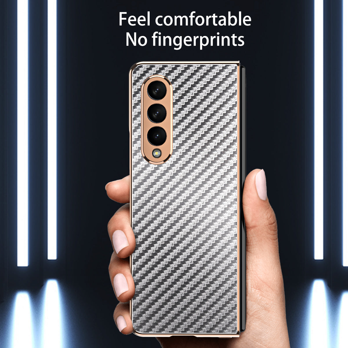 Vacuum Plating Frame Carbon Fiber Texture PU Leather Coated PC Case with Screen Film for Samsung Galaxy Z Fold3 5G