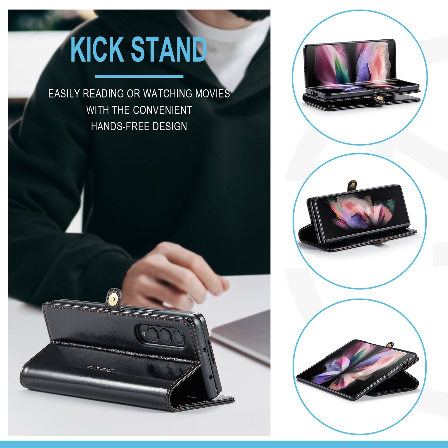 CASEME 003 Series Waxy Texture Magnetic Closure Wallet Leather Phone Stand Cover Case for Samsung Galaxy Z Fold3 5G