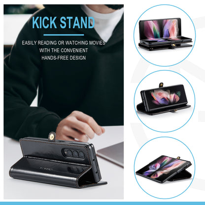 CASEME 003 Series Waxy Texture Magnetic Closure Wallet Leather Phone Stand Cover Case for Samsung Galaxy Z Fold3 5G