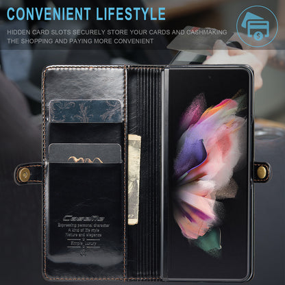 CASEME 003 Series Waxy Texture Magnetic Closure Wallet Leather Phone Stand Cover Case for Samsung Galaxy Z Fold3 5G