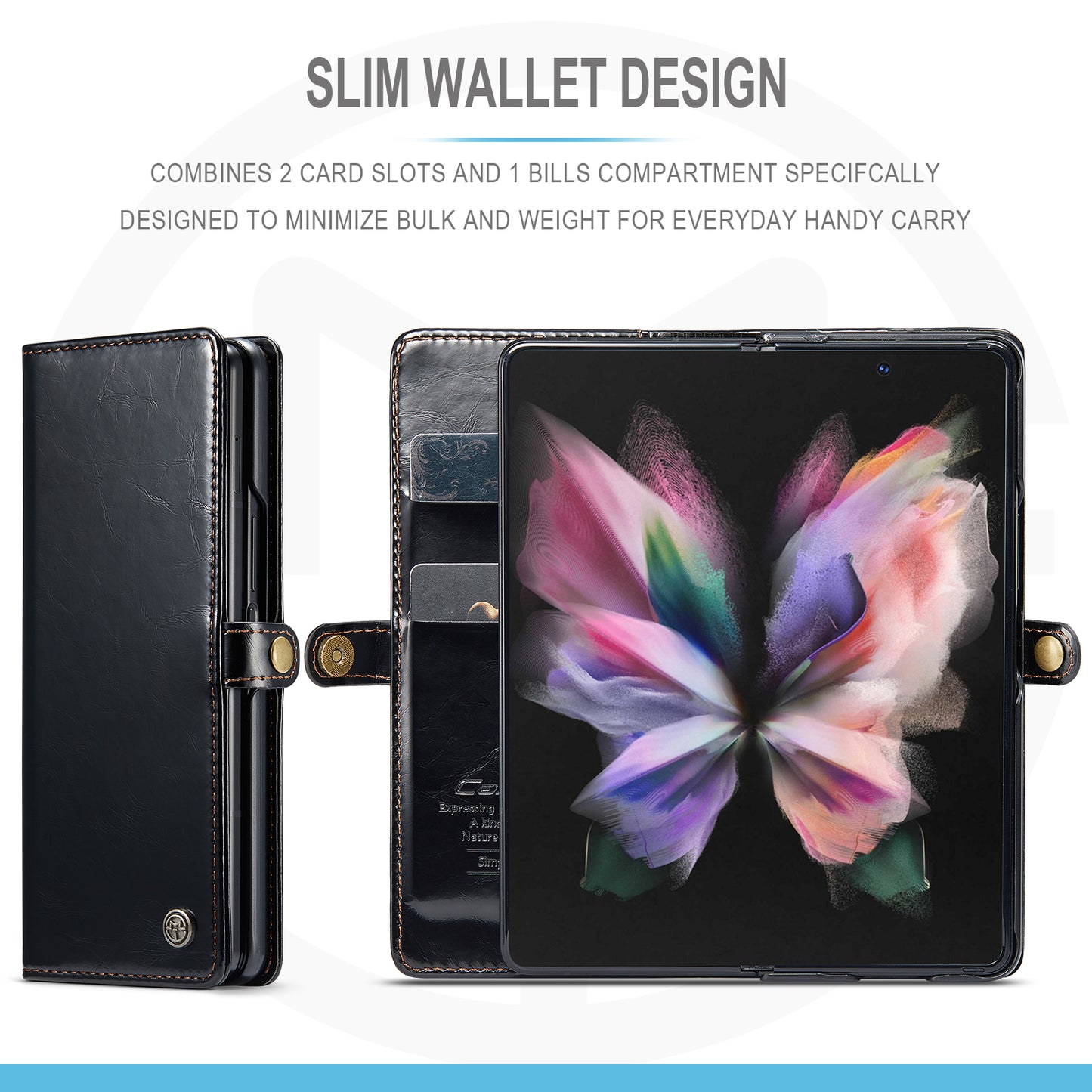 CASEME 003 Series Waxy Texture Magnetic Closure Wallet Leather Phone Stand Cover Case for Samsung Galaxy Z Fold3 5G