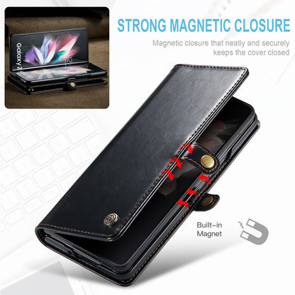 CASEME 003 Series Waxy Texture Magnetic Closure Wallet Leather Phone Stand Cover Case for Samsung Galaxy Z Fold3 5G