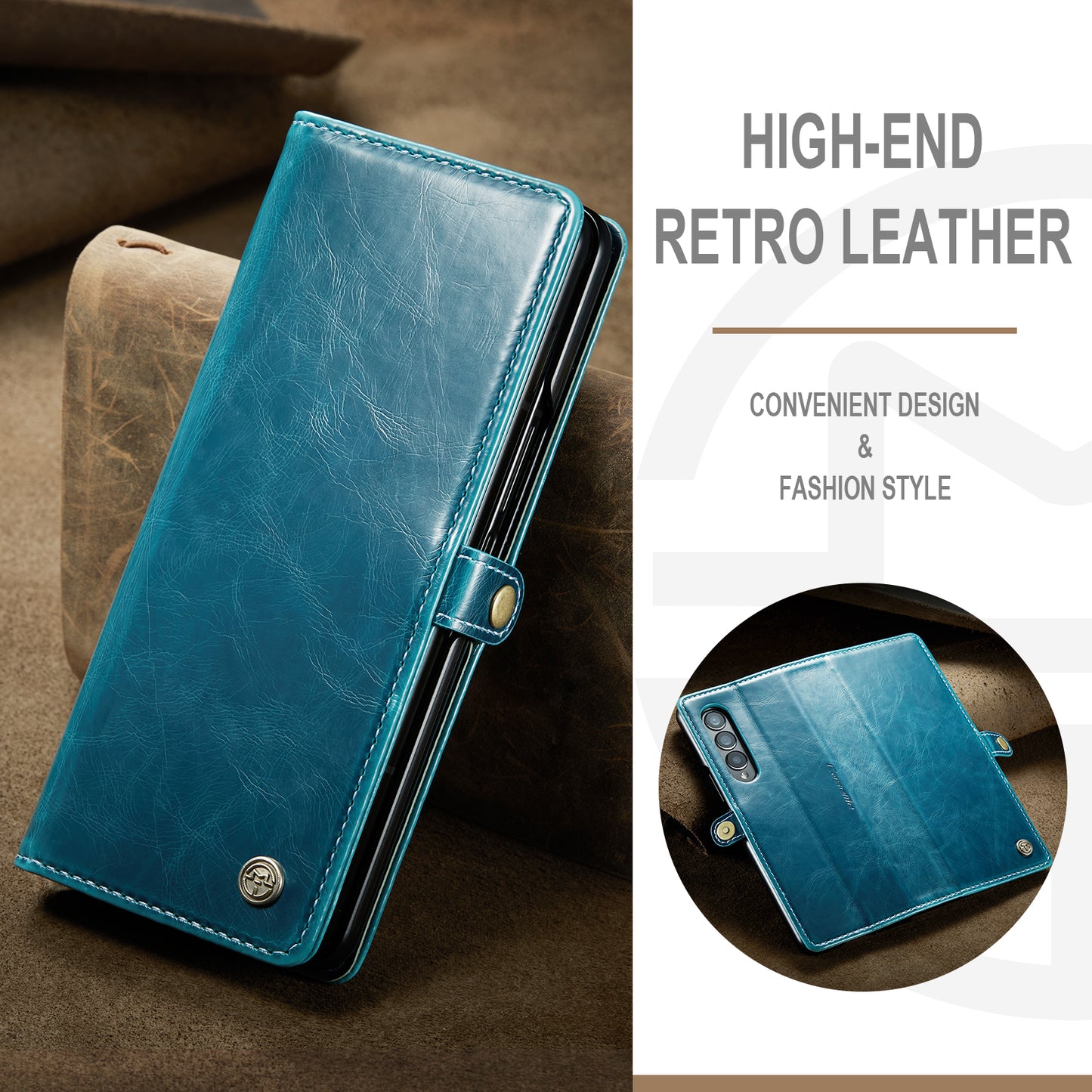 CASEME 003 Series Waxy Texture Magnetic Closure Wallet Leather Phone Stand Cover Case for Samsung Galaxy Z Fold3 5G
