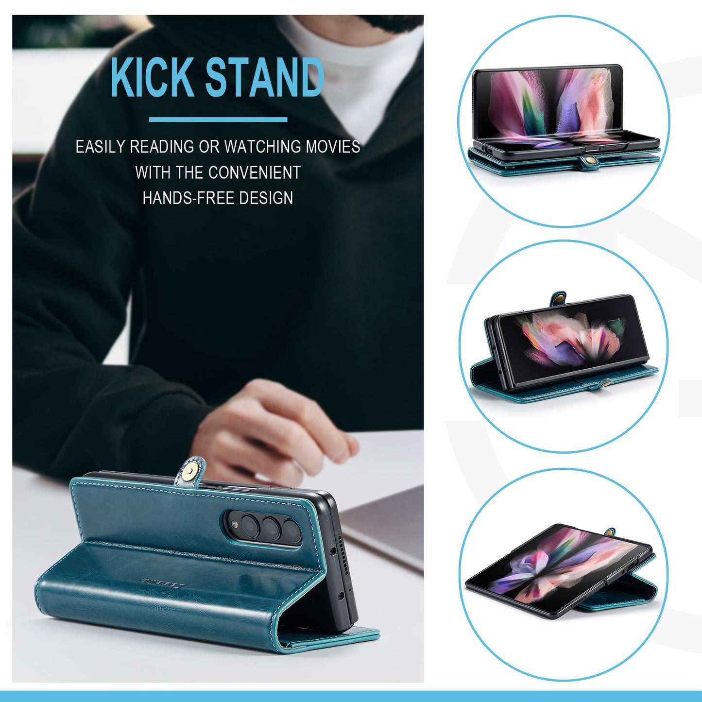 CASEME 003 Series Waxy Texture Magnetic Closure Wallet Leather Phone Stand Cover Case for Samsung Galaxy Z Fold3 5G
