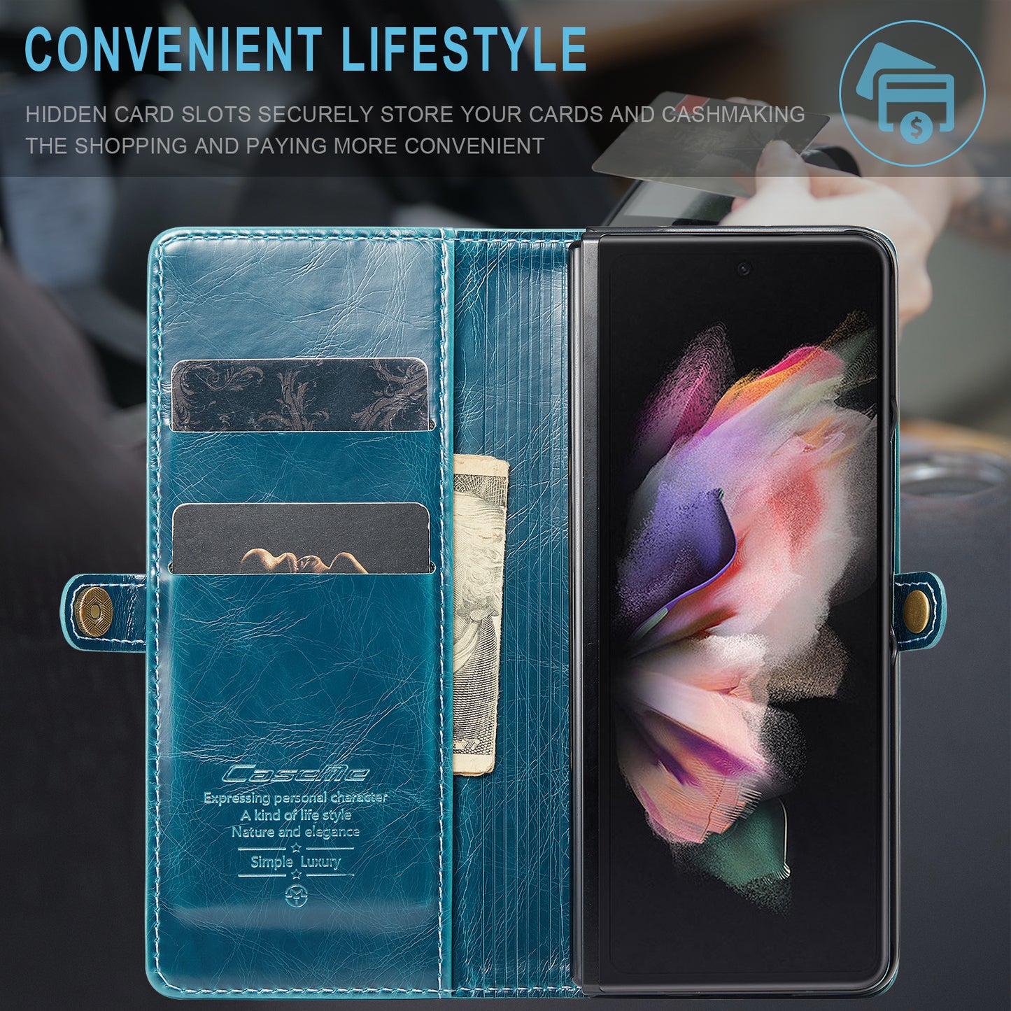 CASEME 003 Series Waxy Texture Magnetic Closure Wallet Leather Phone Stand Cover Case for Samsung Galaxy Z Fold3 5G