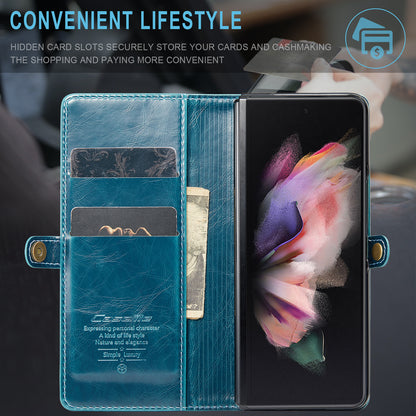 CASEME 003 Series Waxy Texture Magnetic Closure Wallet Leather Phone Stand Cover Case for Samsung Galaxy Z Fold3 5G