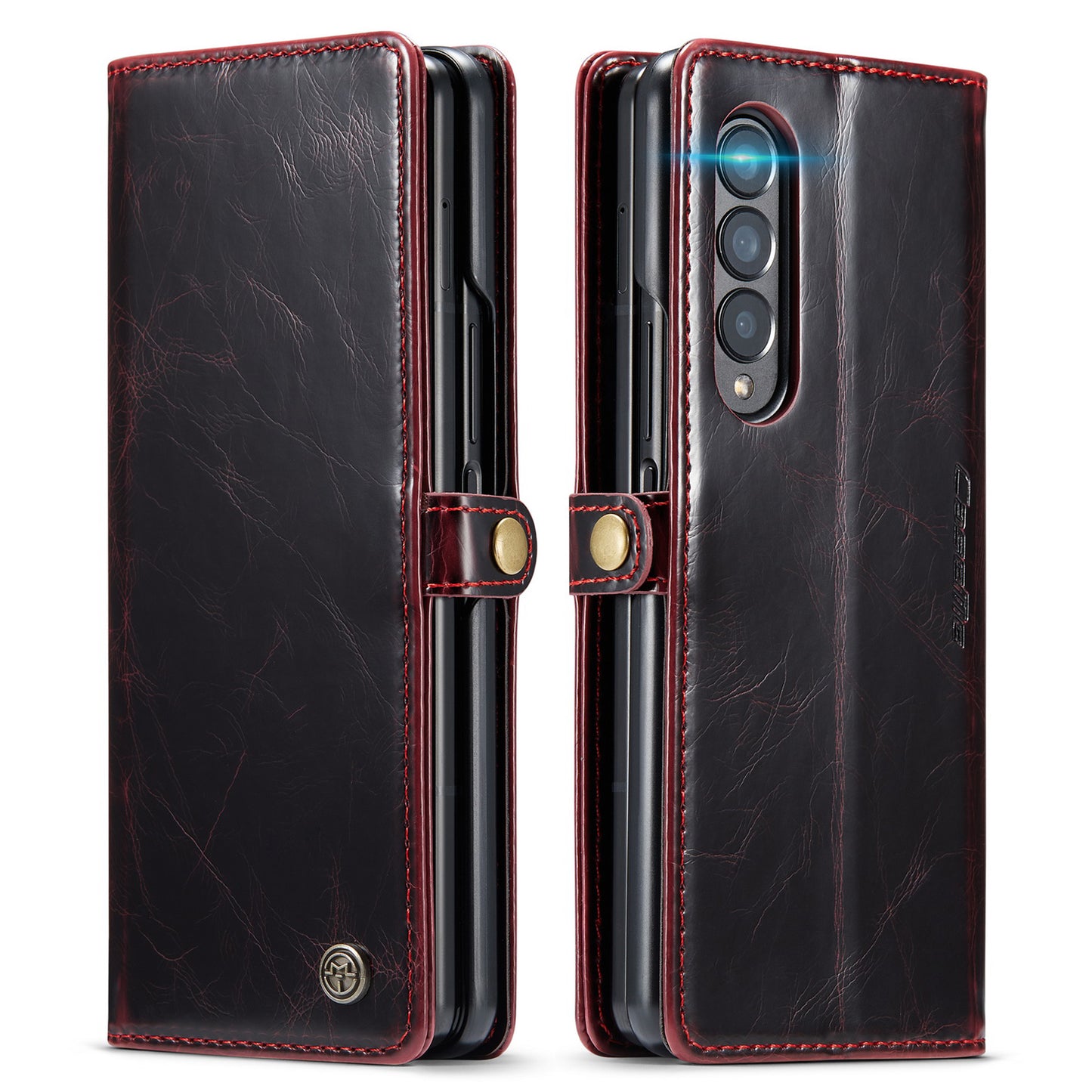 CASEME 003 Series Waxy Texture Magnetic Closure Wallet Leather Phone Stand Cover Case for Samsung Galaxy Z Fold3 5G