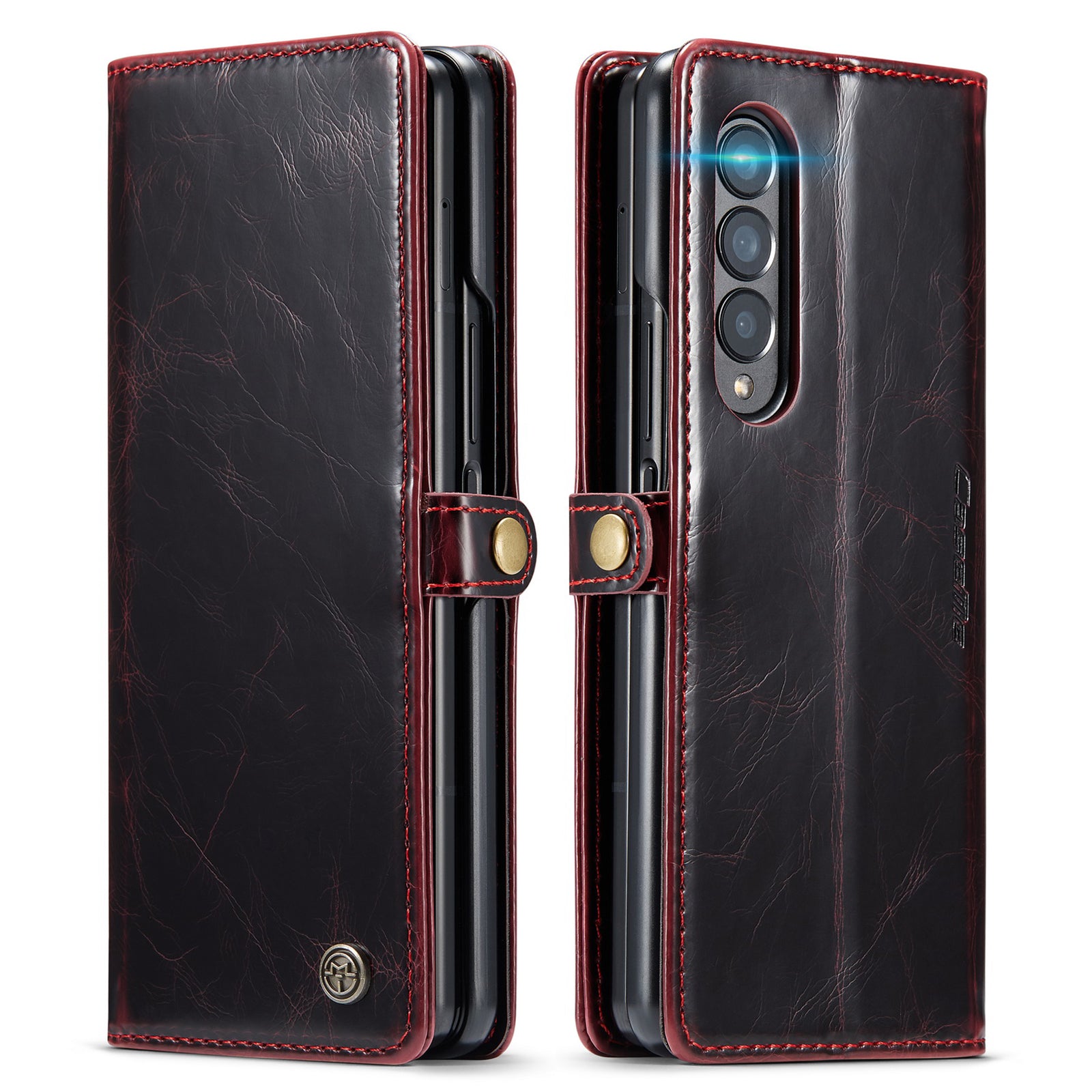 CASEME 003 Series Waxy Texture Magnetic Closure Wallet Leather Phone Stand Cover Case for Samsung Galaxy Z Fold3 5G
