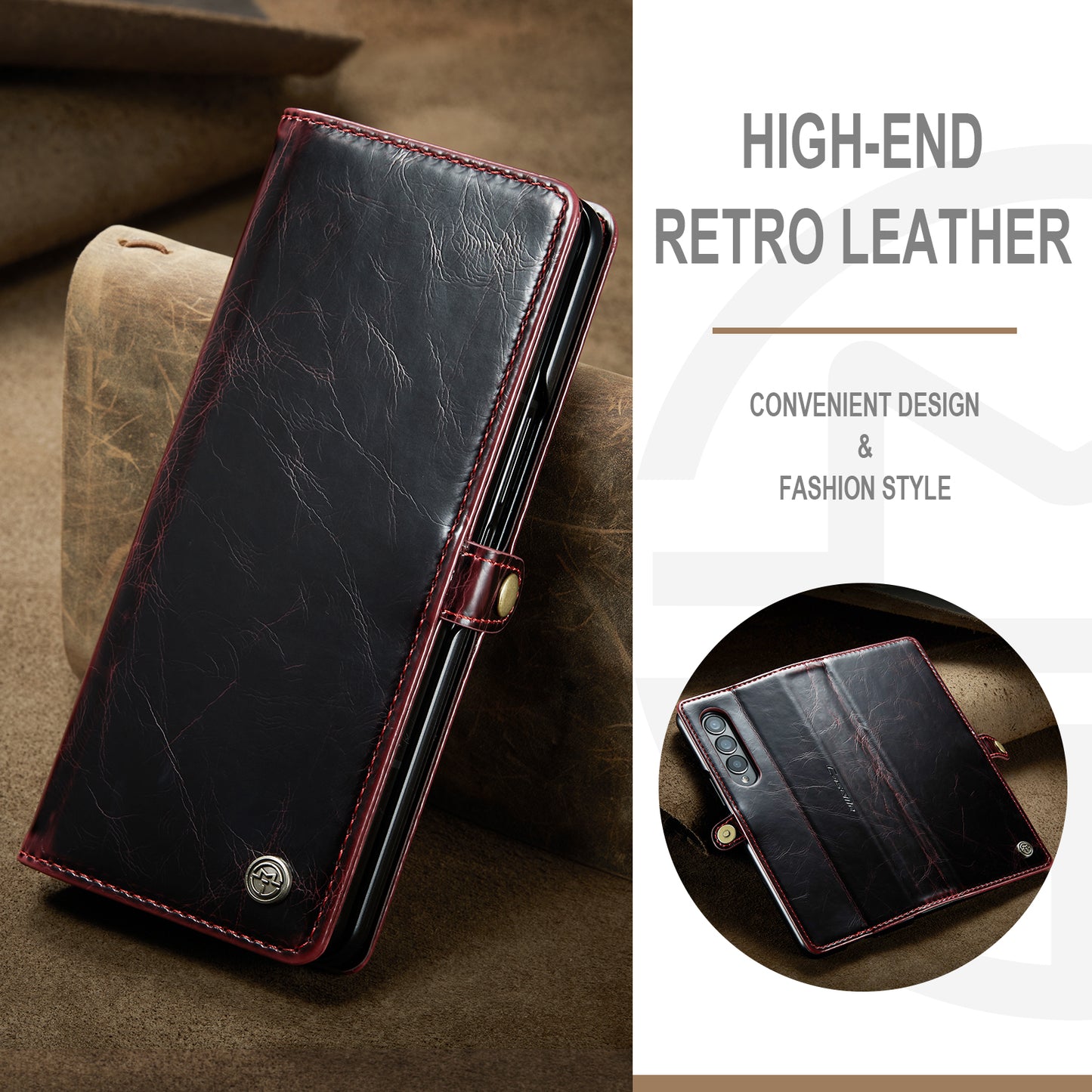 CASEME 003 Series Waxy Texture Magnetic Closure Wallet Leather Phone Stand Cover Case for Samsung Galaxy Z Fold3 5G