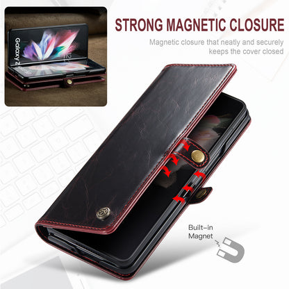 CASEME 003 Series Waxy Texture Magnetic Closure Wallet Leather Phone Stand Cover Case for Samsung Galaxy Z Fold3 5G