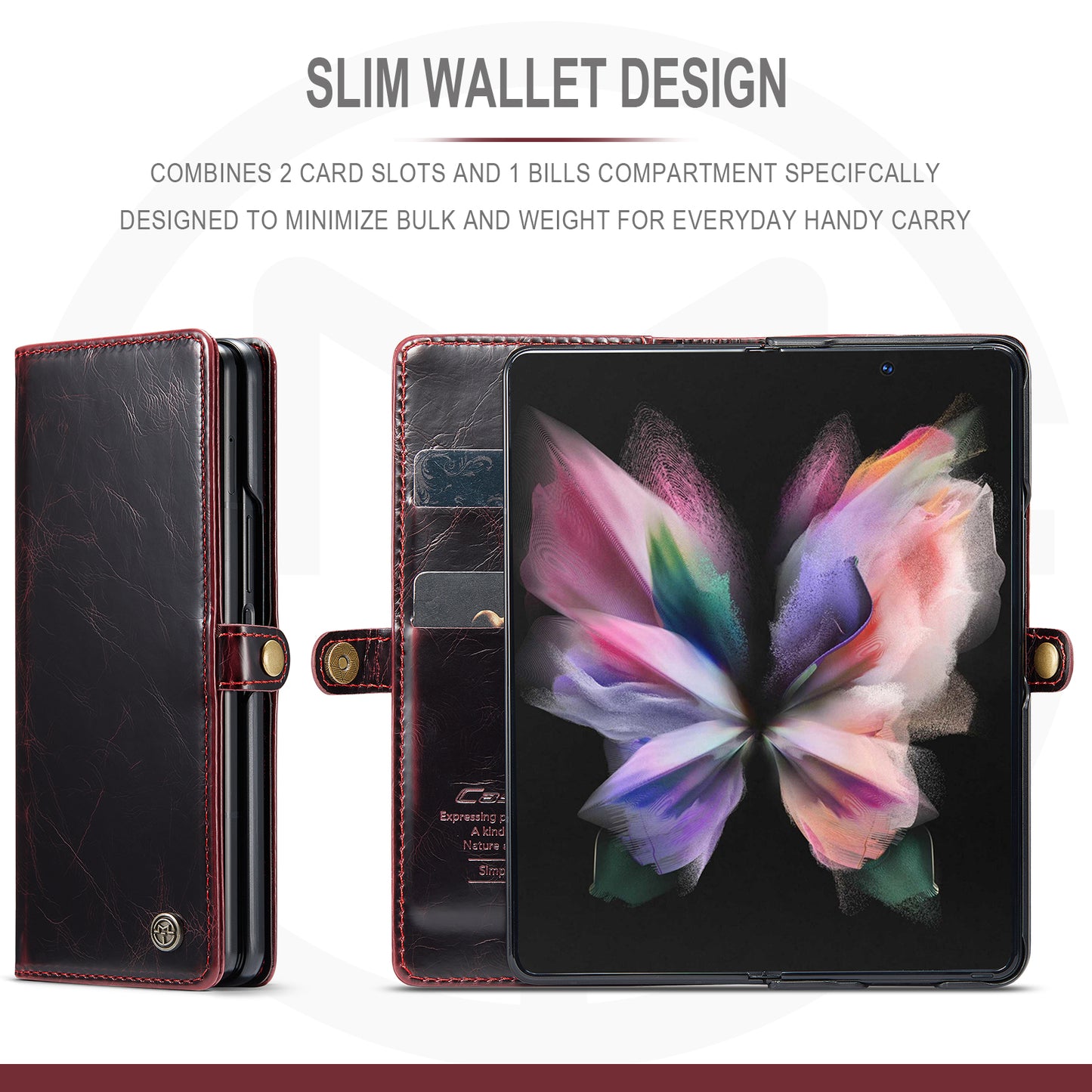 CASEME 003 Series Waxy Texture Magnetic Closure Wallet Leather Phone Stand Cover Case for Samsung Galaxy Z Fold3 5G