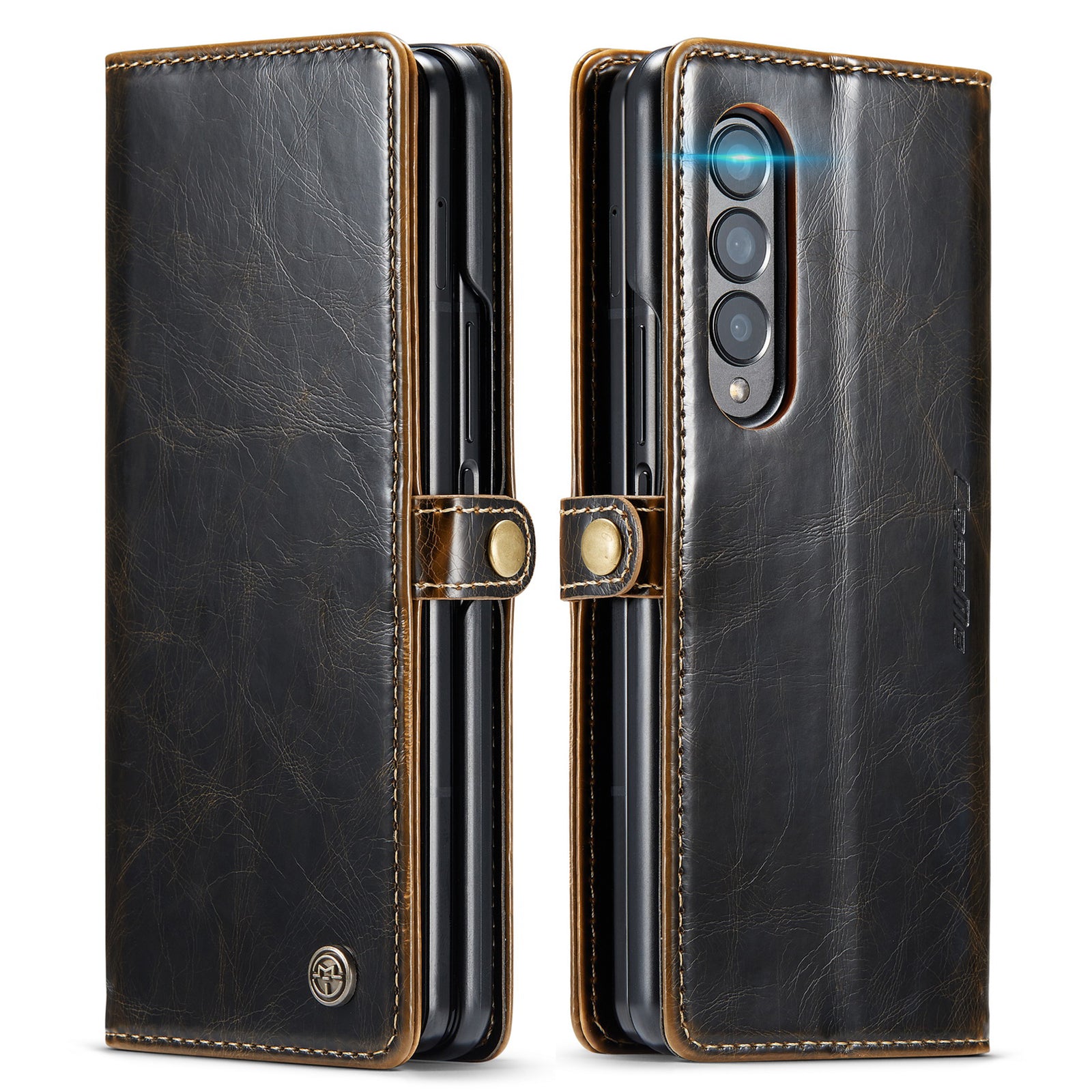 CASEME 003 Series Waxy Texture Magnetic Closure Wallet Leather Phone Stand Cover Case for Samsung Galaxy Z Fold3 5G