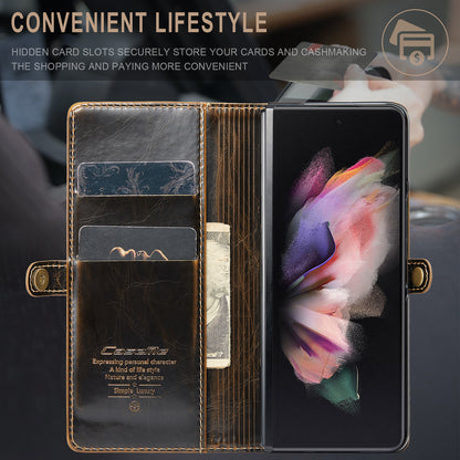 CASEME 003 Series Waxy Texture Magnetic Closure Wallet Leather Phone Stand Cover Case for Samsung Galaxy Z Fold3 5G