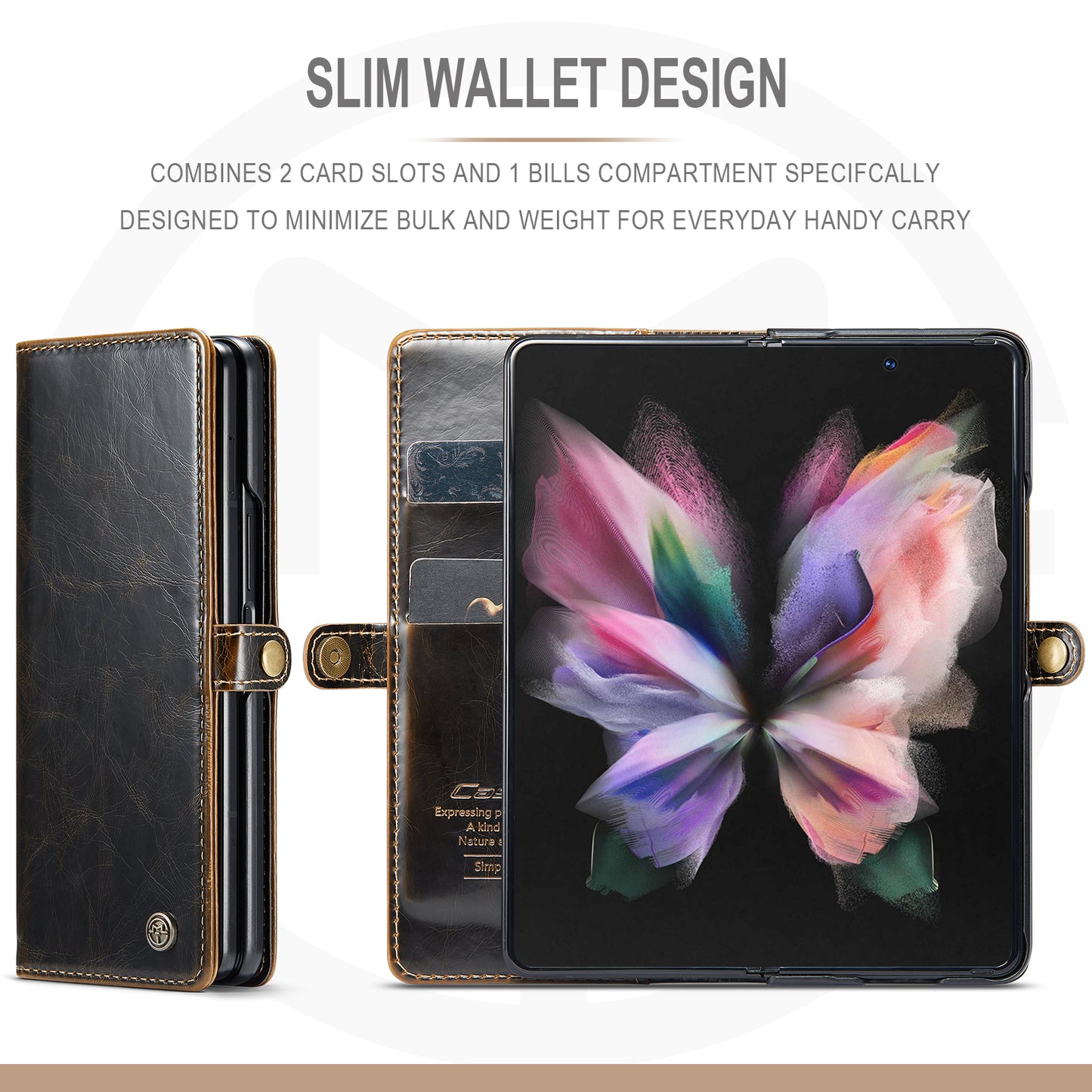 CASEME 003 Series Waxy Texture Magnetic Closure Wallet Leather Phone Stand Cover Case for Samsung Galaxy Z Fold3 5G