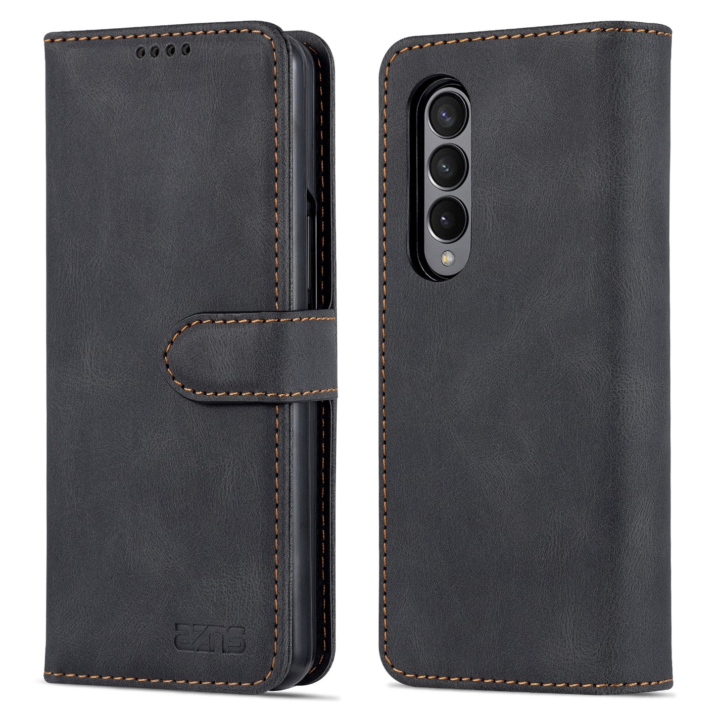 AZNS PU Leather Magnetic Clasp Closure Well-Protected Shockproof Phone Case with Stand Wallet for Samsung Galaxy Z Fold3 5G