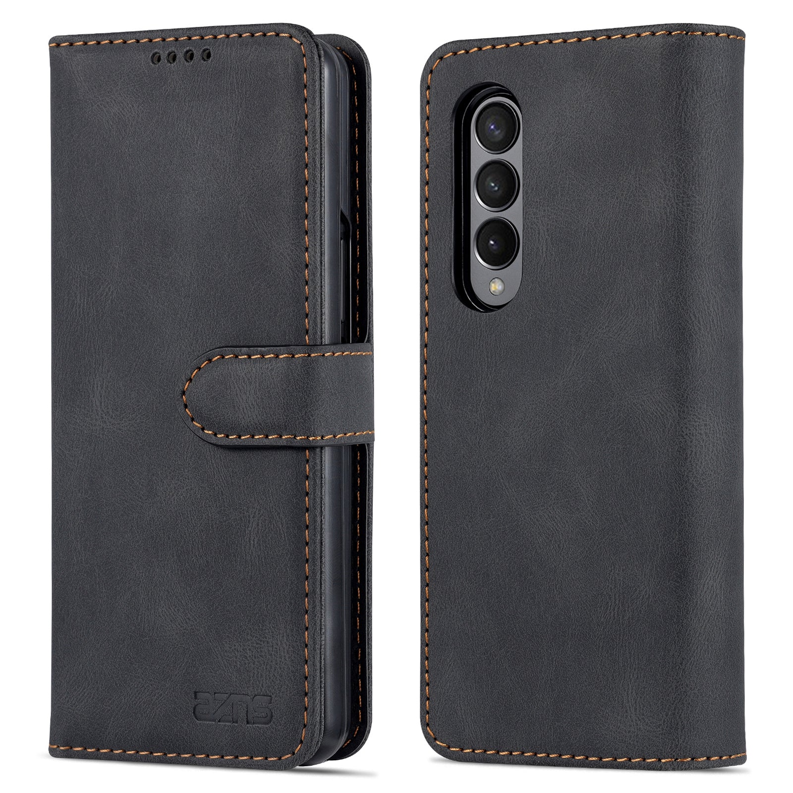 AZNS PU Leather Magnetic Clasp Closure Well-Protected Shockproof Phone Case with Stand Wallet for Samsung Galaxy Z Fold3 5G