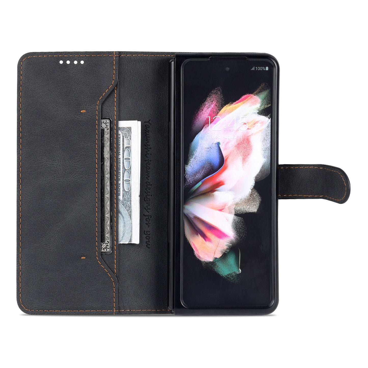 AZNS PU Leather Magnetic Clasp Closure Well-Protected Shockproof Phone Case with Stand Wallet for Samsung Galaxy Z Fold3 5G