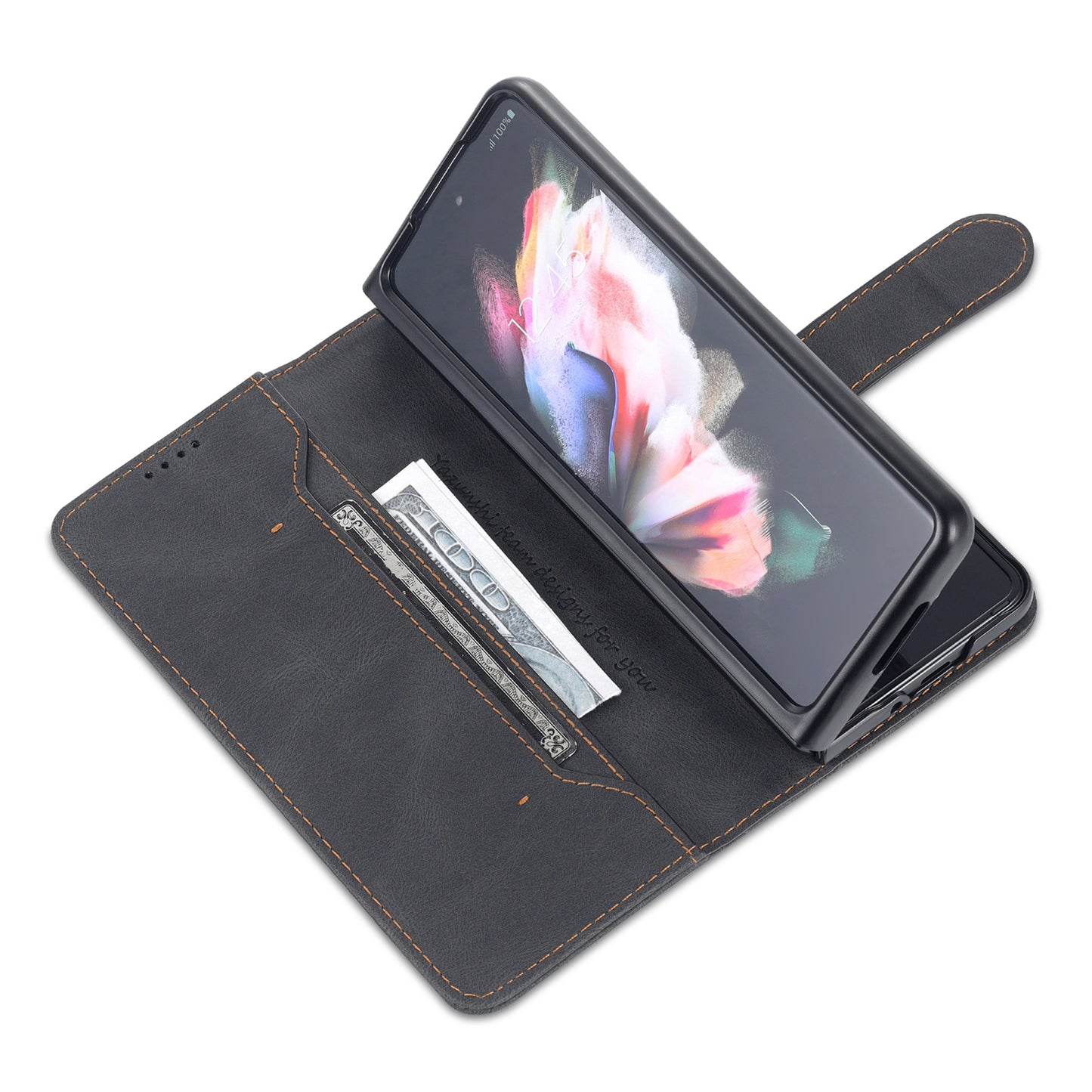 AZNS PU Leather Magnetic Clasp Closure Well-Protected Shockproof Phone Case with Stand Wallet for Samsung Galaxy Z Fold3 5G