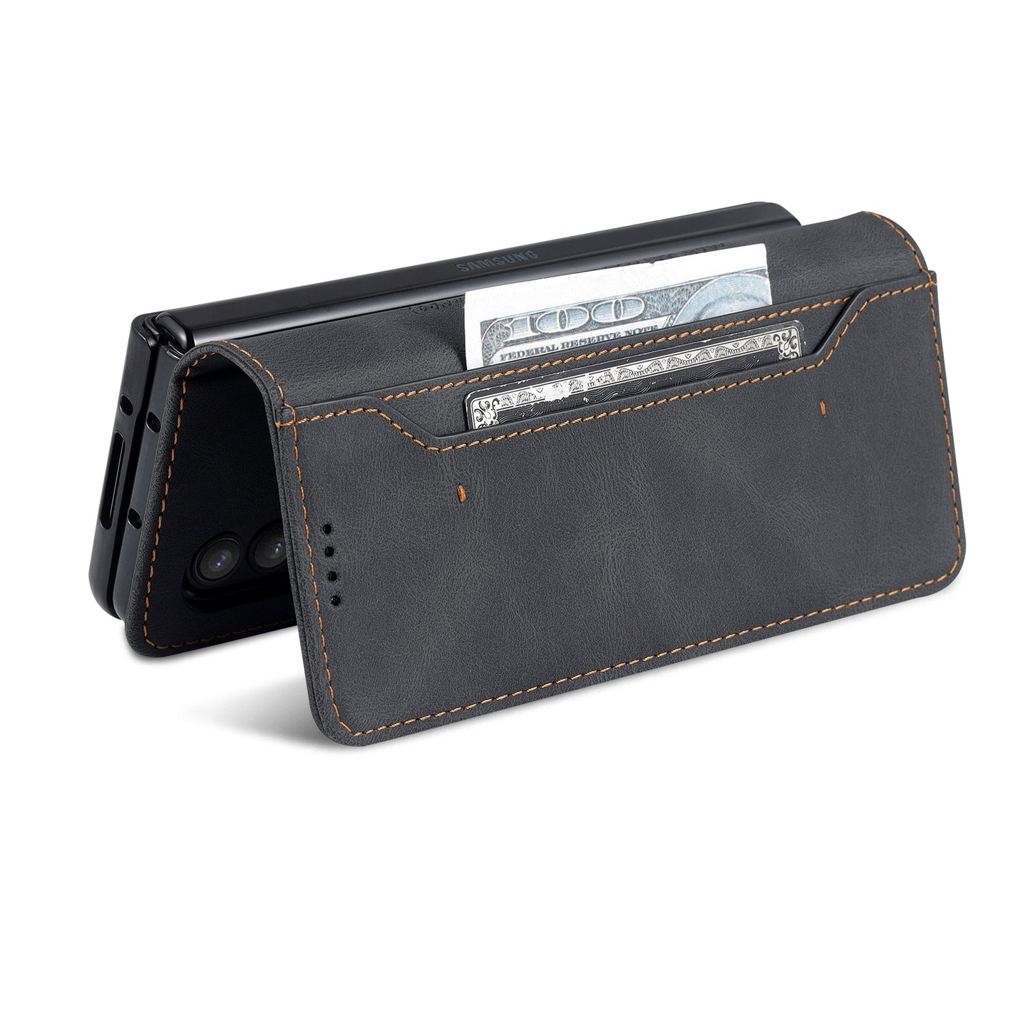 AZNS PU Leather Magnetic Clasp Closure Well-Protected Shockproof Phone Case with Stand Wallet for Samsung Galaxy Z Fold3 5G