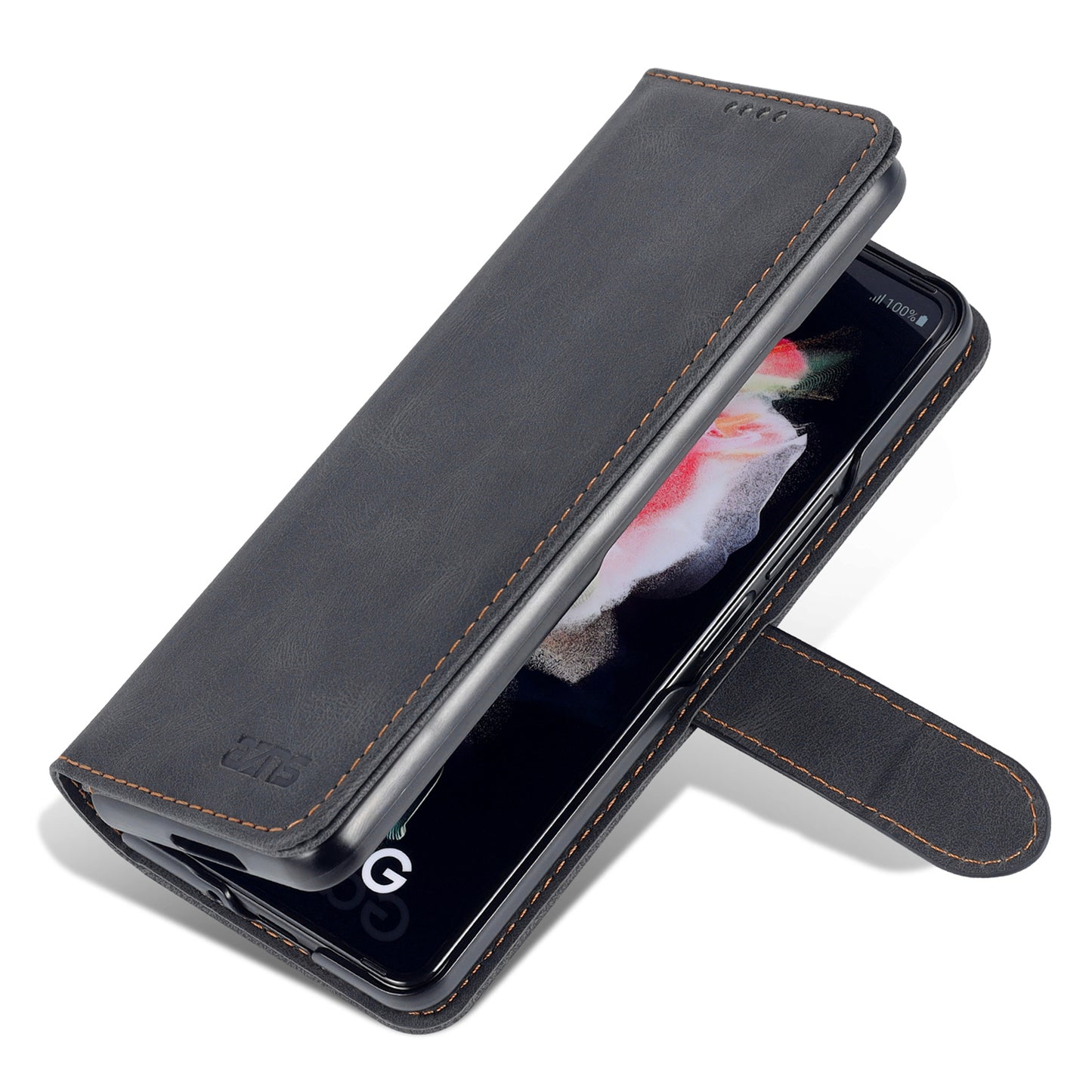 AZNS PU Leather Magnetic Clasp Closure Well-Protected Shockproof Phone Case with Stand Wallet for Samsung Galaxy Z Fold3 5G