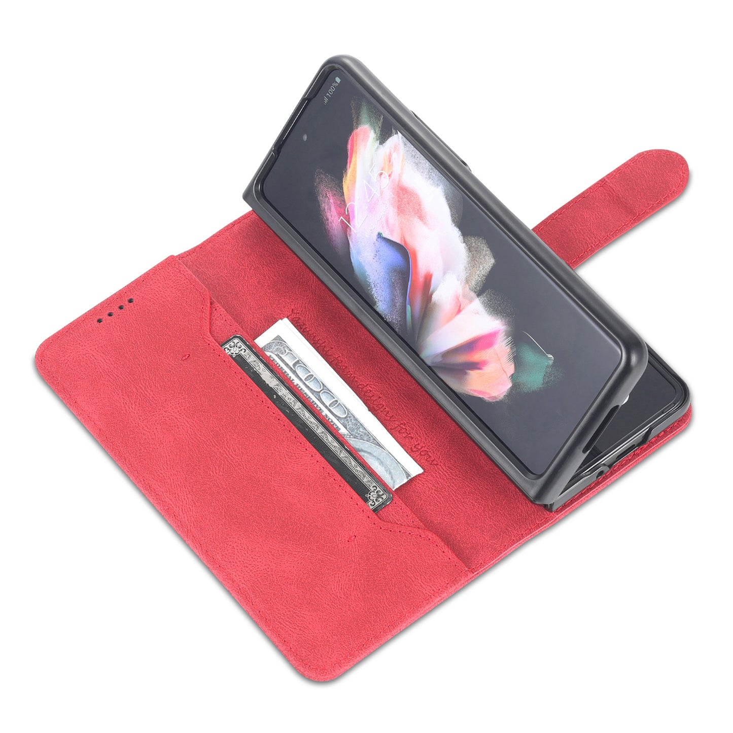 AZNS PU Leather Magnetic Clasp Closure Well-Protected Shockproof Phone Case with Stand Wallet for Samsung Galaxy Z Fold3 5G