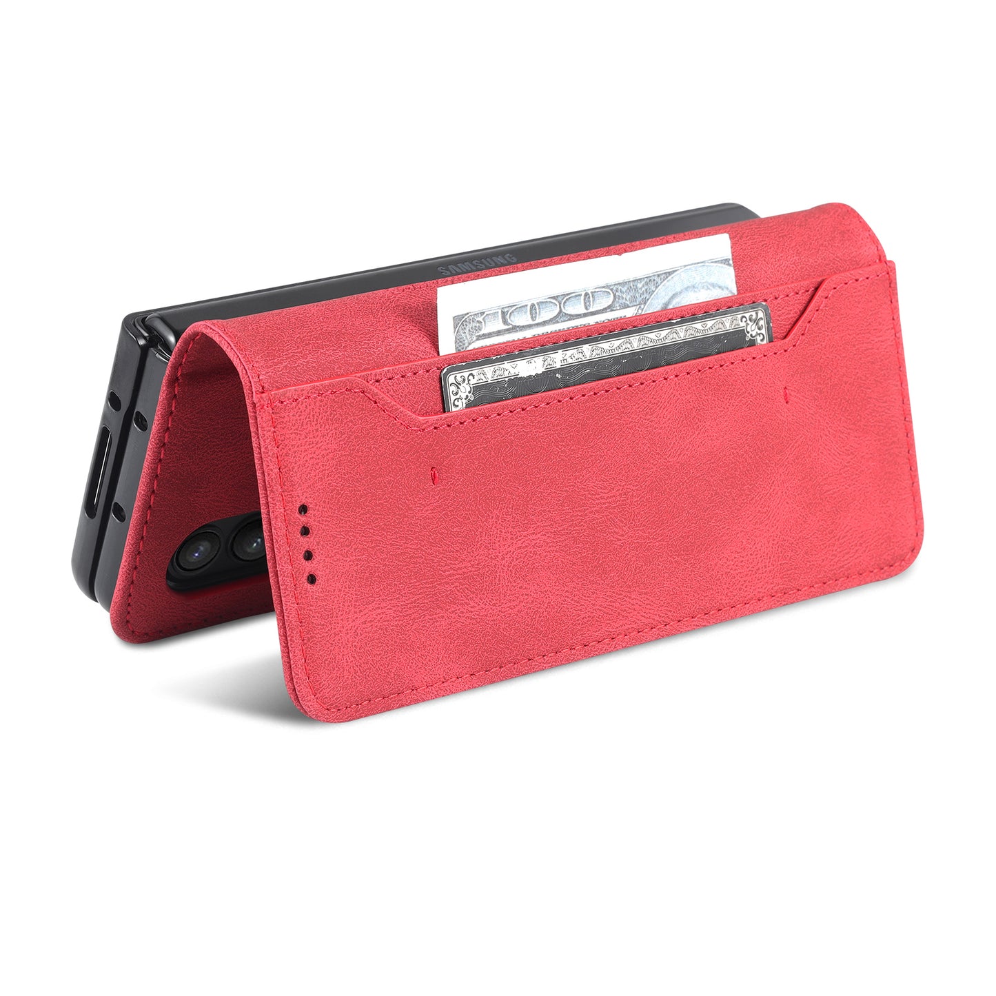 AZNS PU Leather Magnetic Clasp Closure Well-Protected Shockproof Phone Case with Stand Wallet for Samsung Galaxy Z Fold3 5G